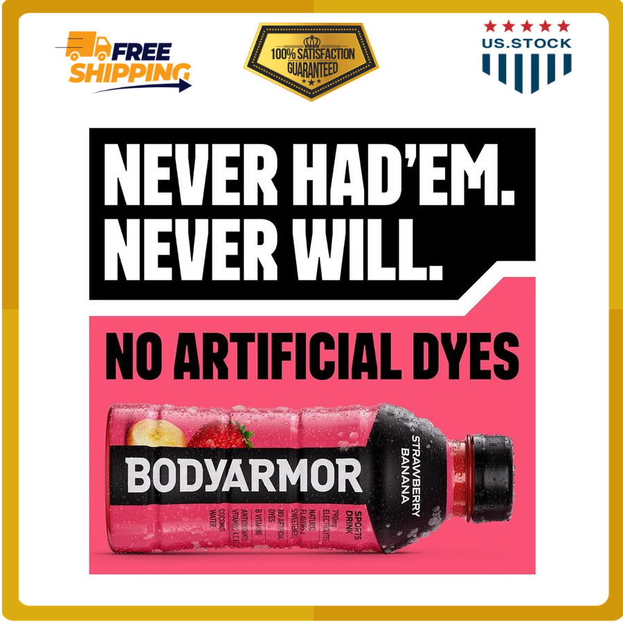 BODYARMOR 12 Pack Strawberry Banana Sports Drink 16oz Electrolyte Hydration