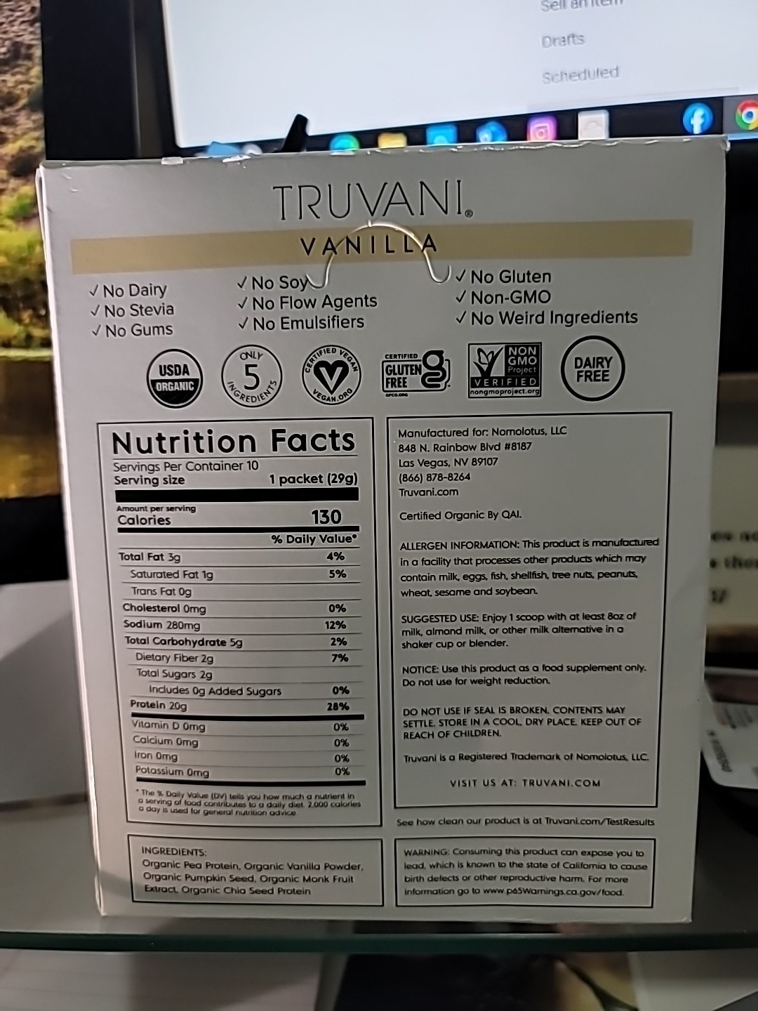 Truvani Organic Vanilla Plant-Based Protein Powder 10 – 1.02 Oz Net Wt 10.02