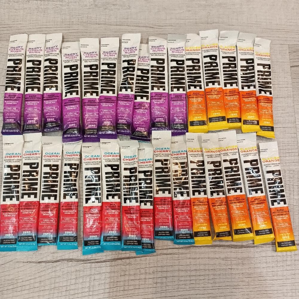 *07/2027* Prime Rapid Hydration Varitey Pack 30 packets Berry Citrus Rush,