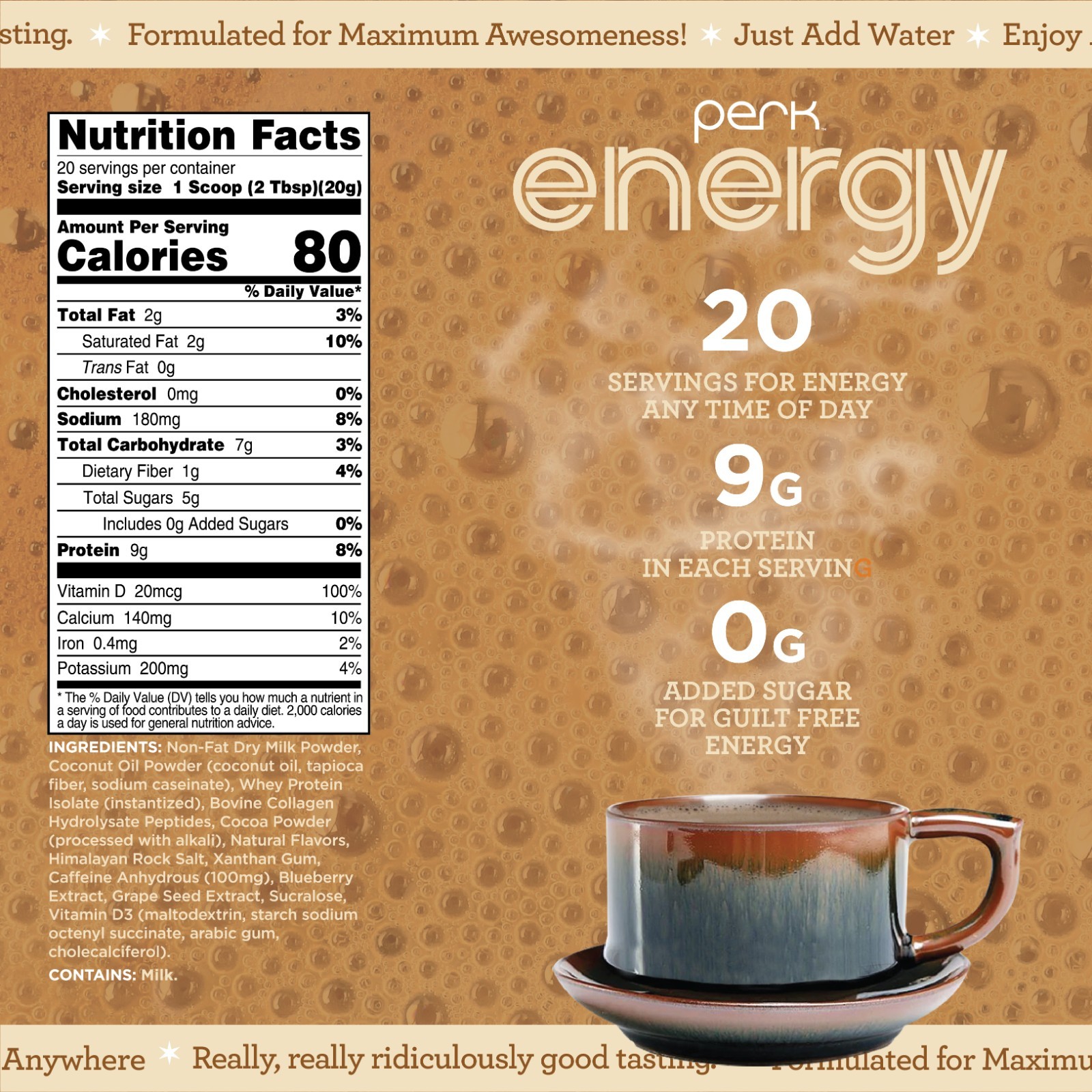 Perk Energy Original Tan Mocha Latte Flavored Drink Powder (20 Servings)