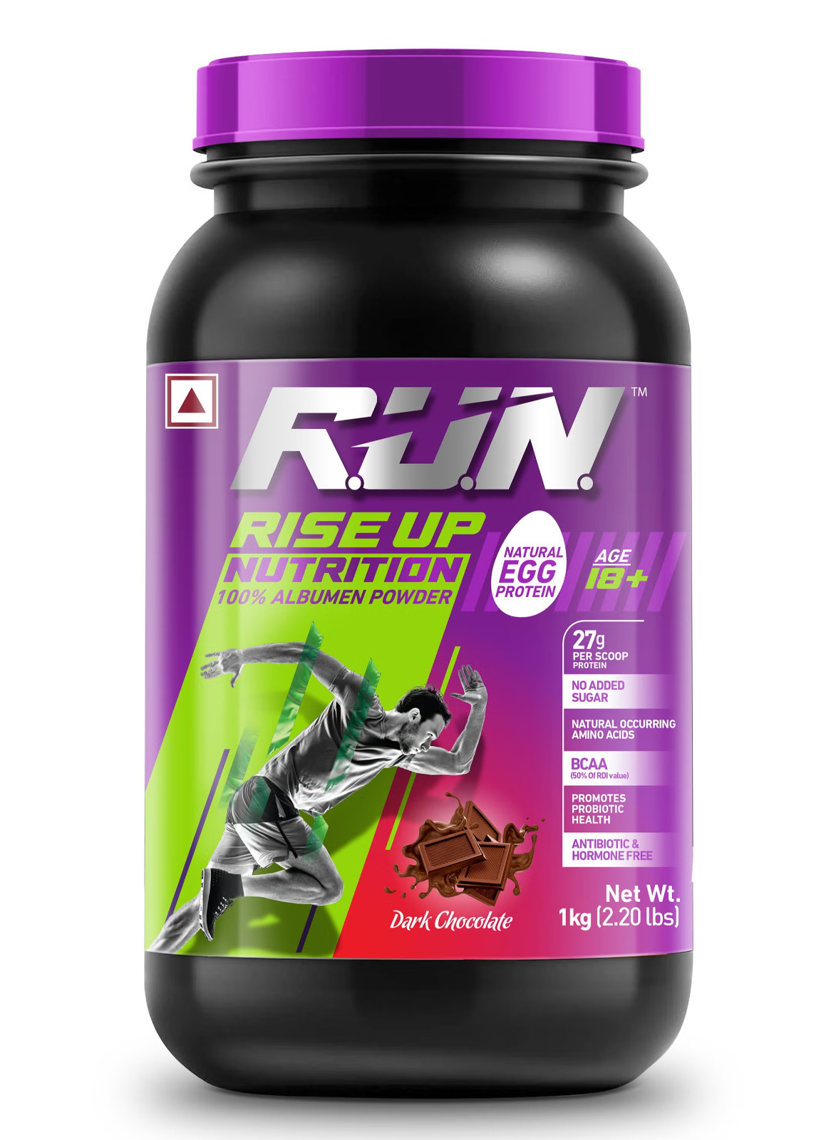 RUN Natural Egg White Protein Powder, 27g Protein, Lactose Free, 2.20 lbs/1 kg