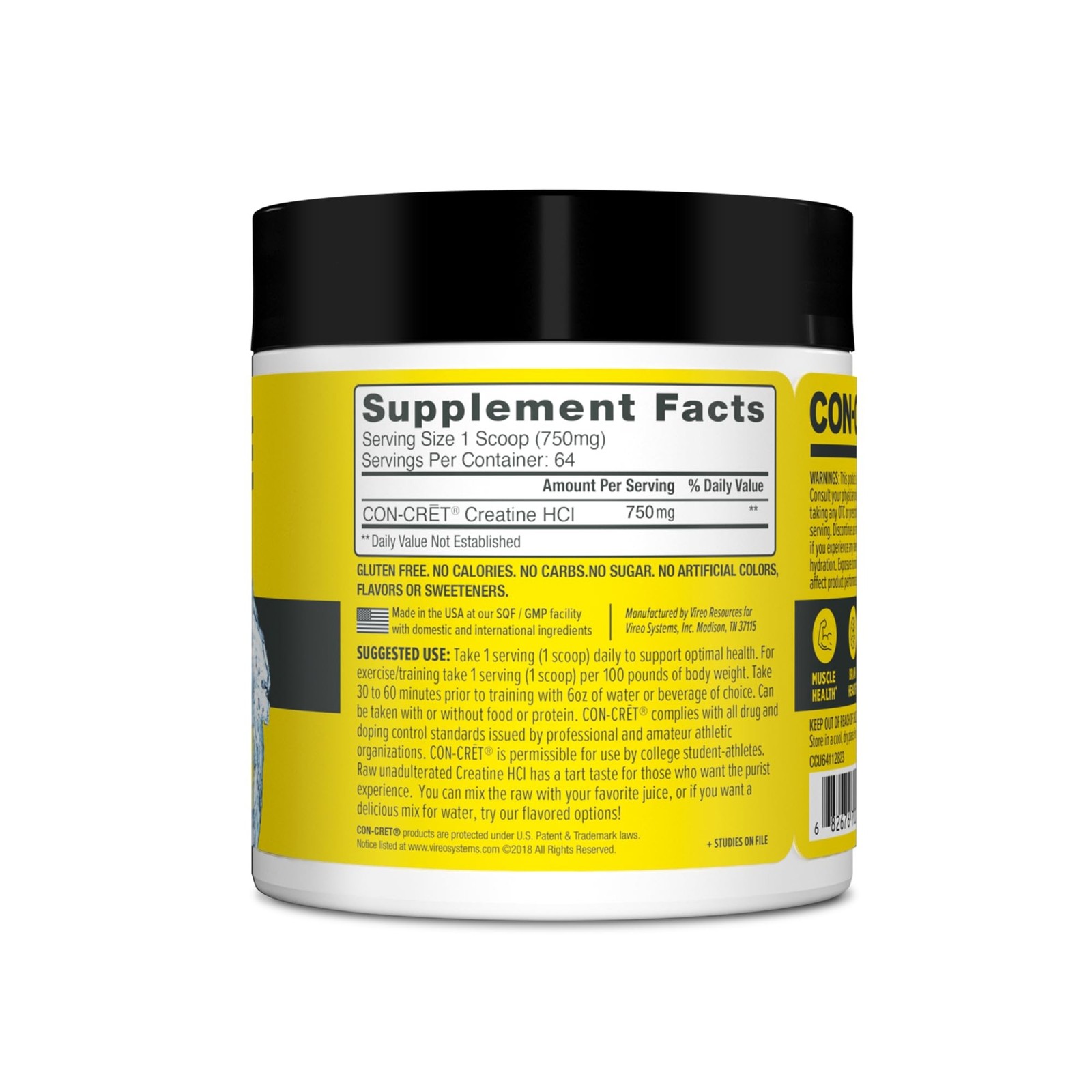 CON-CRET Patented Creatine HCl Powder, Raw Unflavored Stimulant-Free Workout …
