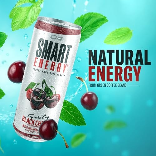 Smart Energy Drink – Boost Focus and Energy 12 Fl Oz (Pack of 12) Black Cherry