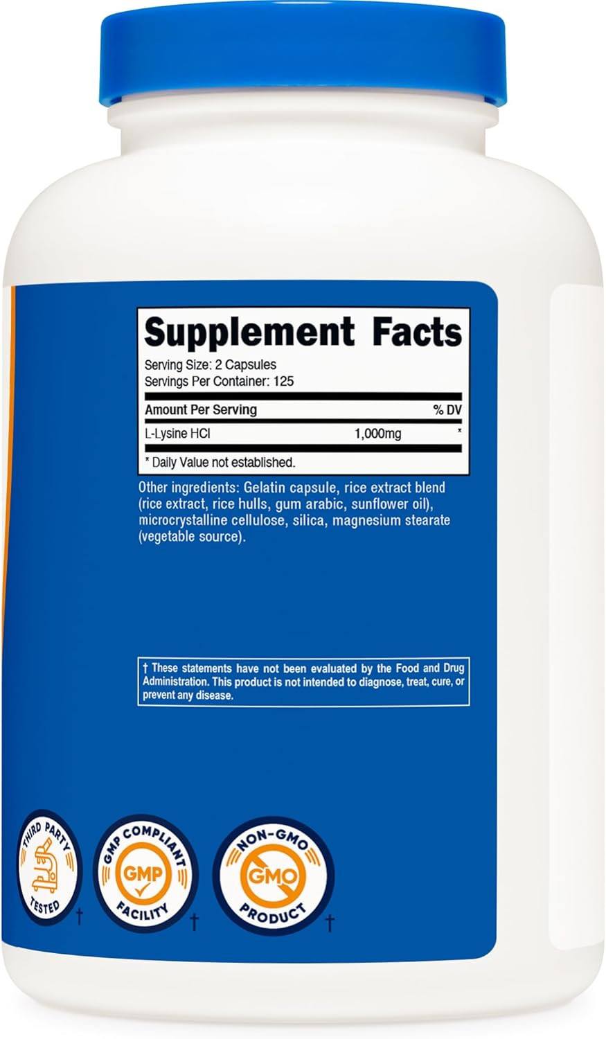 Nutricost L-Lysine 1000Mg, 250 Capsules – 500Mg per Cap, Gluten Free, Non-Gmo