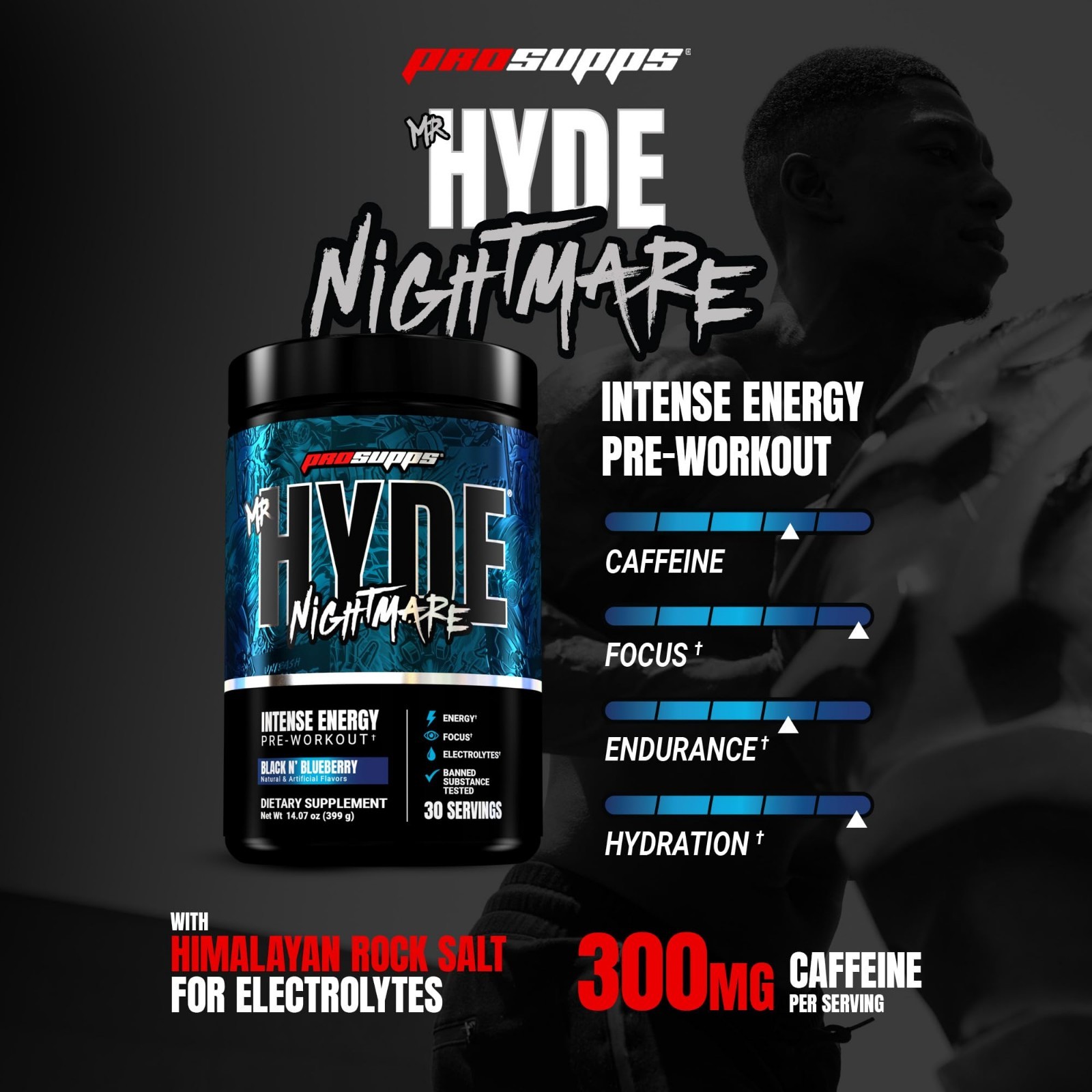 Intense Energy Pre Workout Powder with Caffeine & Beta Alanine – 30 Servings, Bl