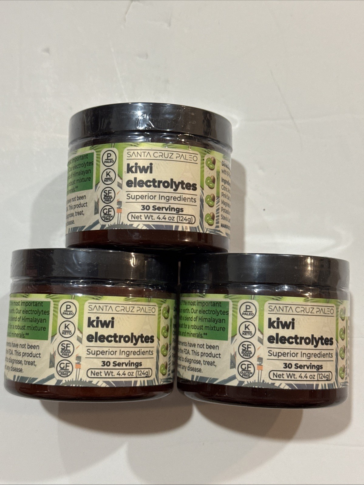 Santa Cruz Paleo Electrolyte Powder Kiwi Flavor 30 Servings Per Tub (3 Pack)
