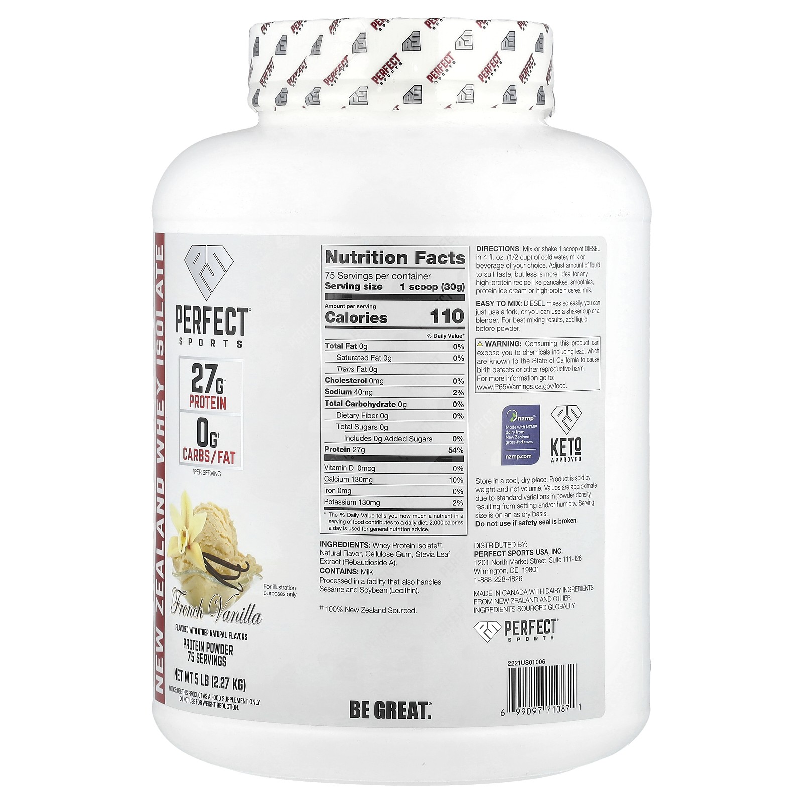 Diesel, New Zealand Whey Isolate, French Vanilla, 5 lb (2.27 kg)