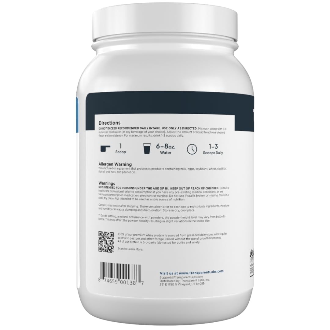 Transparent Labs Grass-Fed Whey Protein Isolate – Naturally Flavored, Gluten Fre