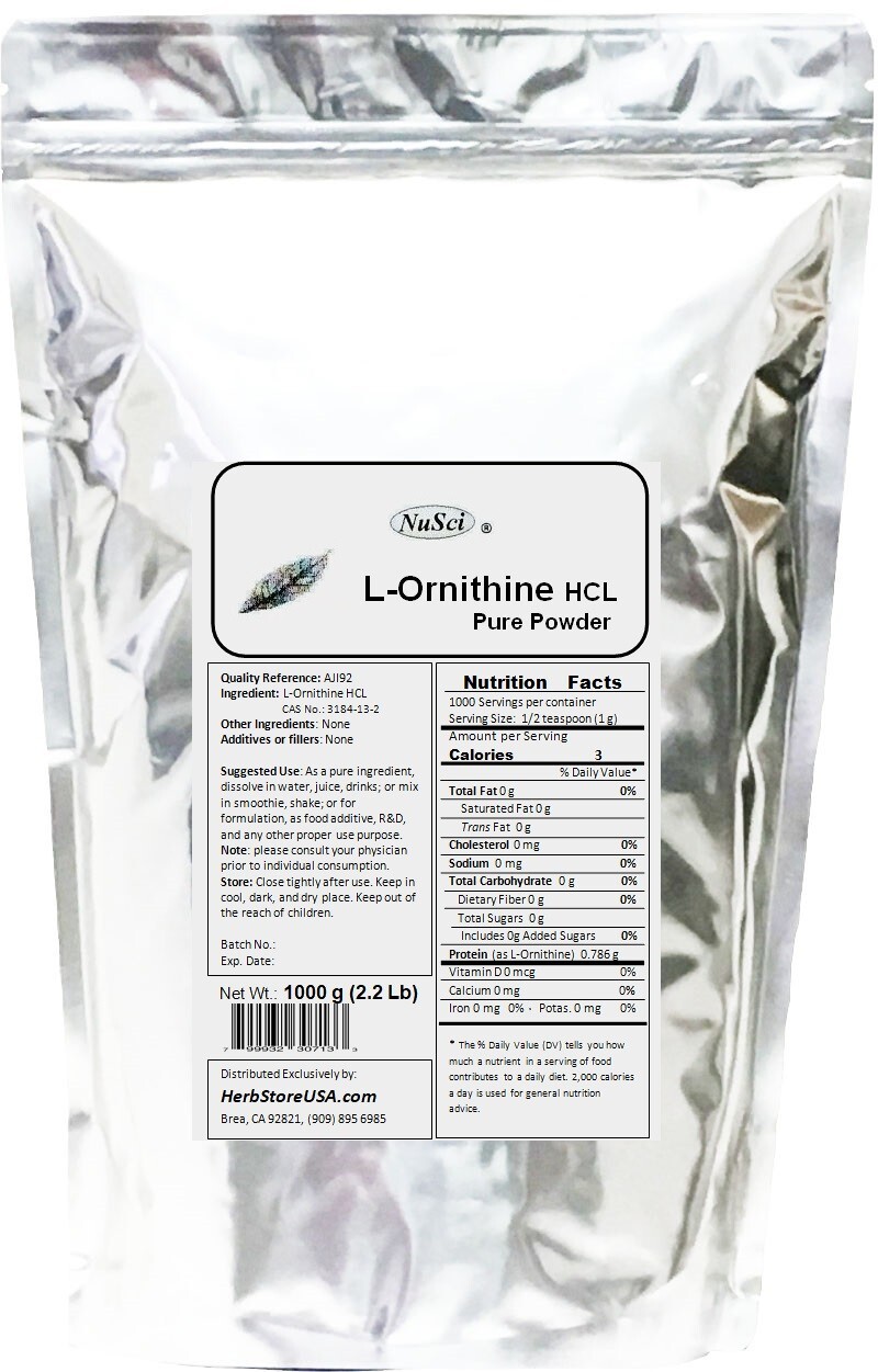 NuSci 100% Pure L-Ornithine Powder 500g (1.1LB, 17.6oz) lean muscle mass