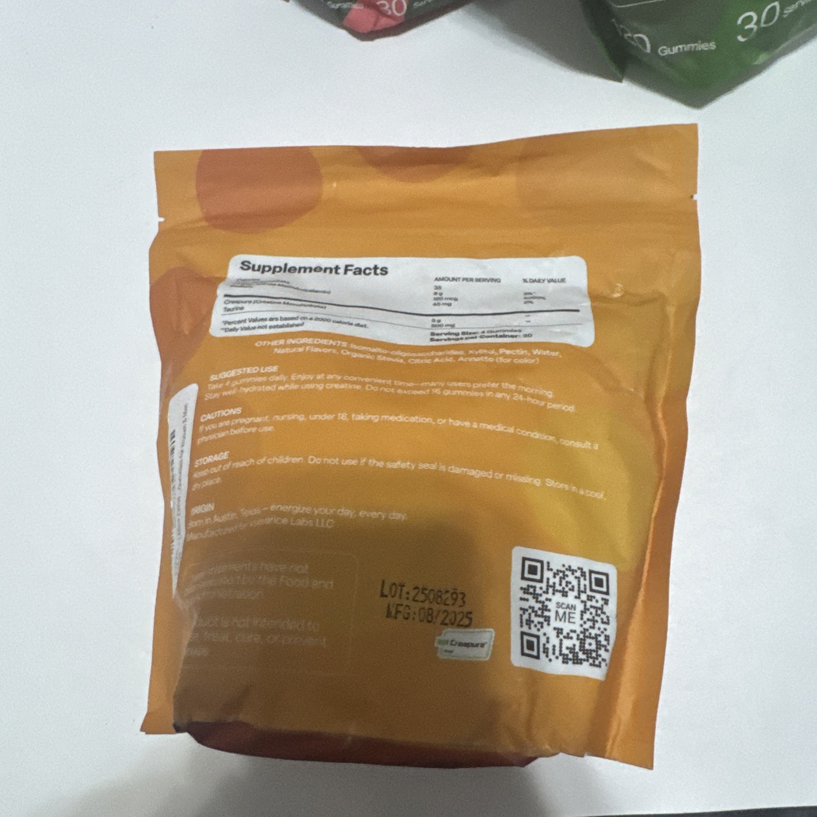 Vybrance Labs Creatine Monohydrate Gummies Green Apple Vegan (Lot of 3)
