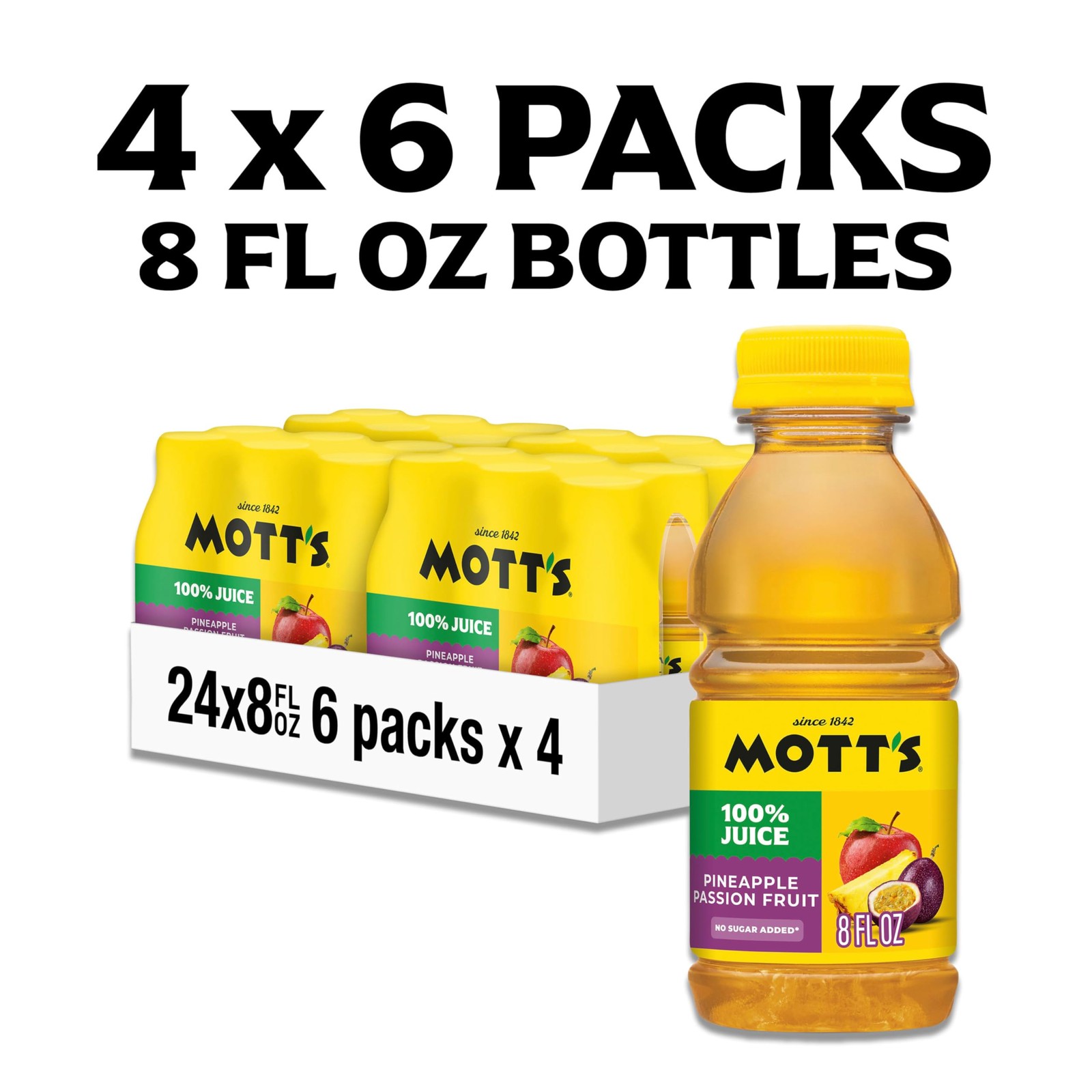 Mott’s 100% Pineapple Passion Fruit Juice Blend, 8 fl oz bottles, 24 Count (4…