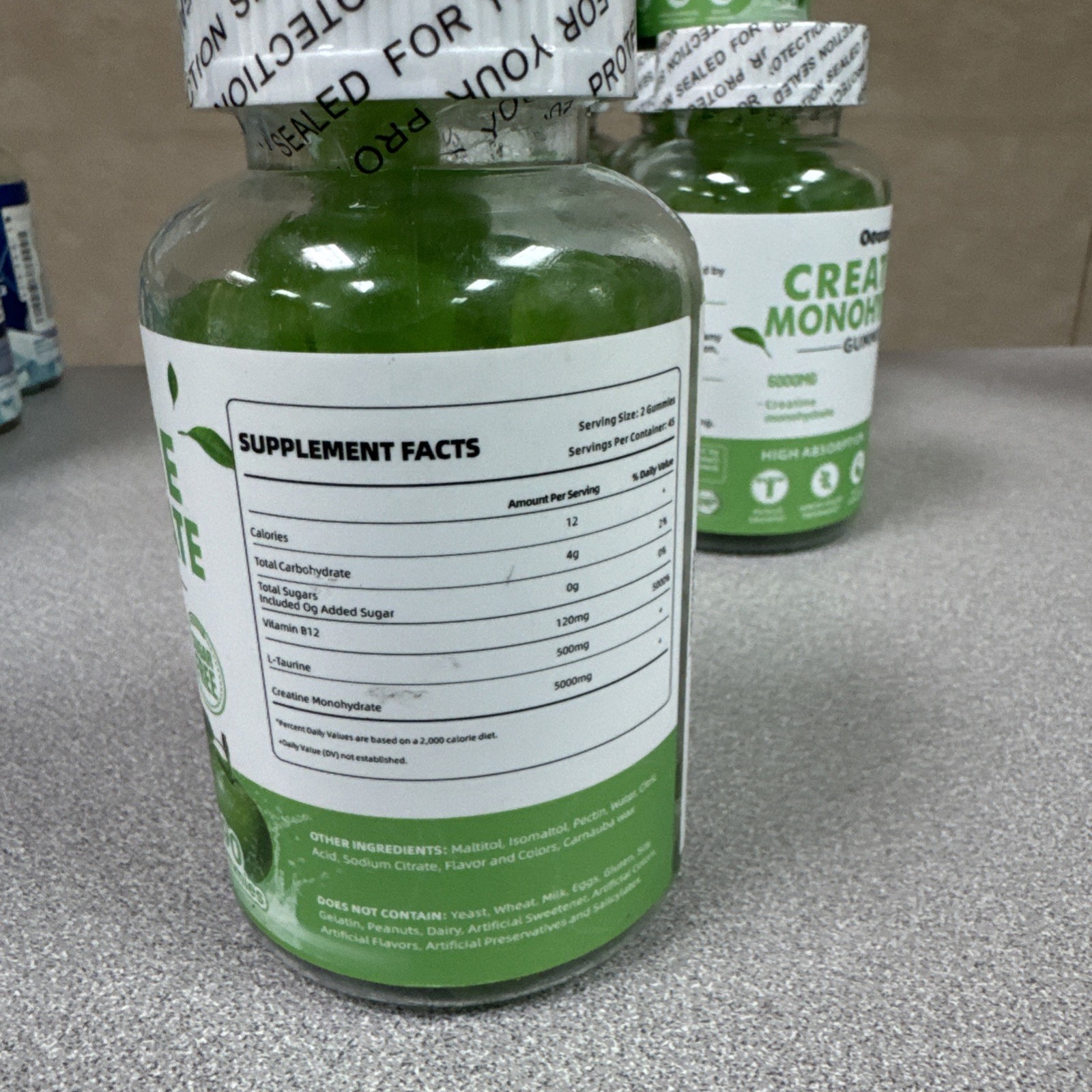 Creatine Monohydrate 5000mg Gummies GreenApple Flavor 90 Count Sealed