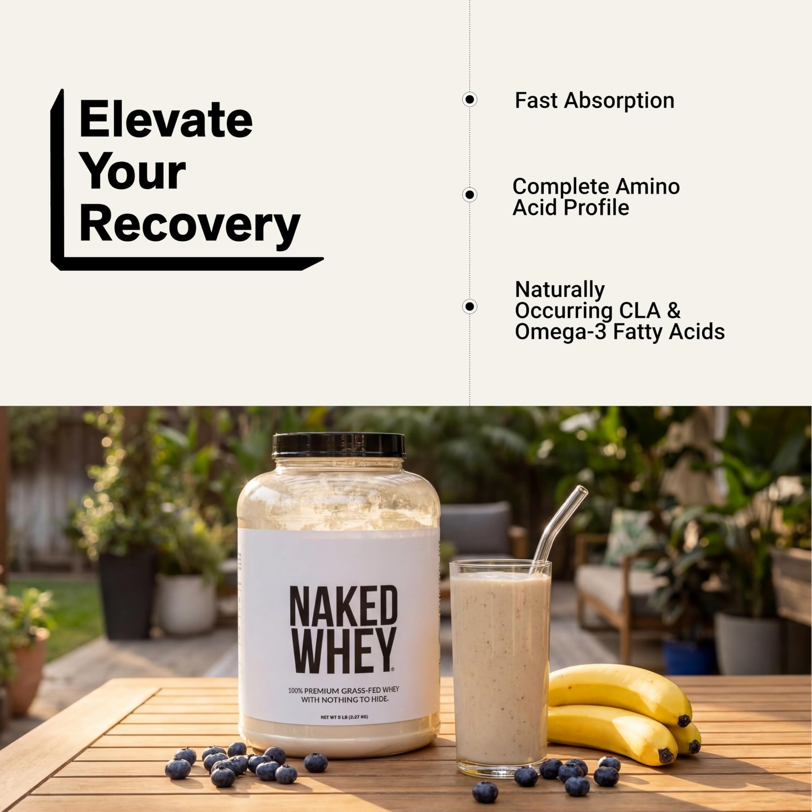 NAKED Whey 5LB 100% Grass Fed Unflavored Protein 5 Pound (Pack of 1)