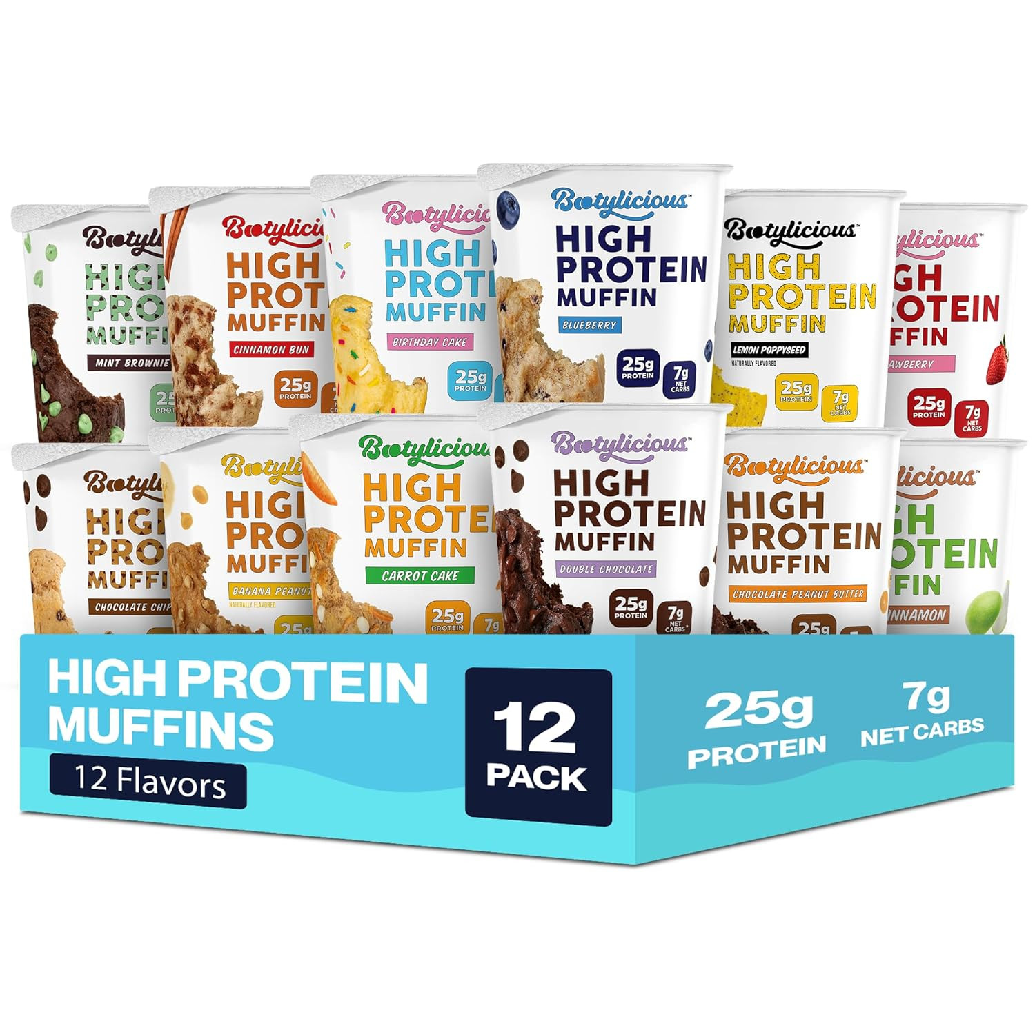 Bootylicious | 25g Protein Muffin | Ultimate Variety | Low Carb, 16g-18g Fiber,