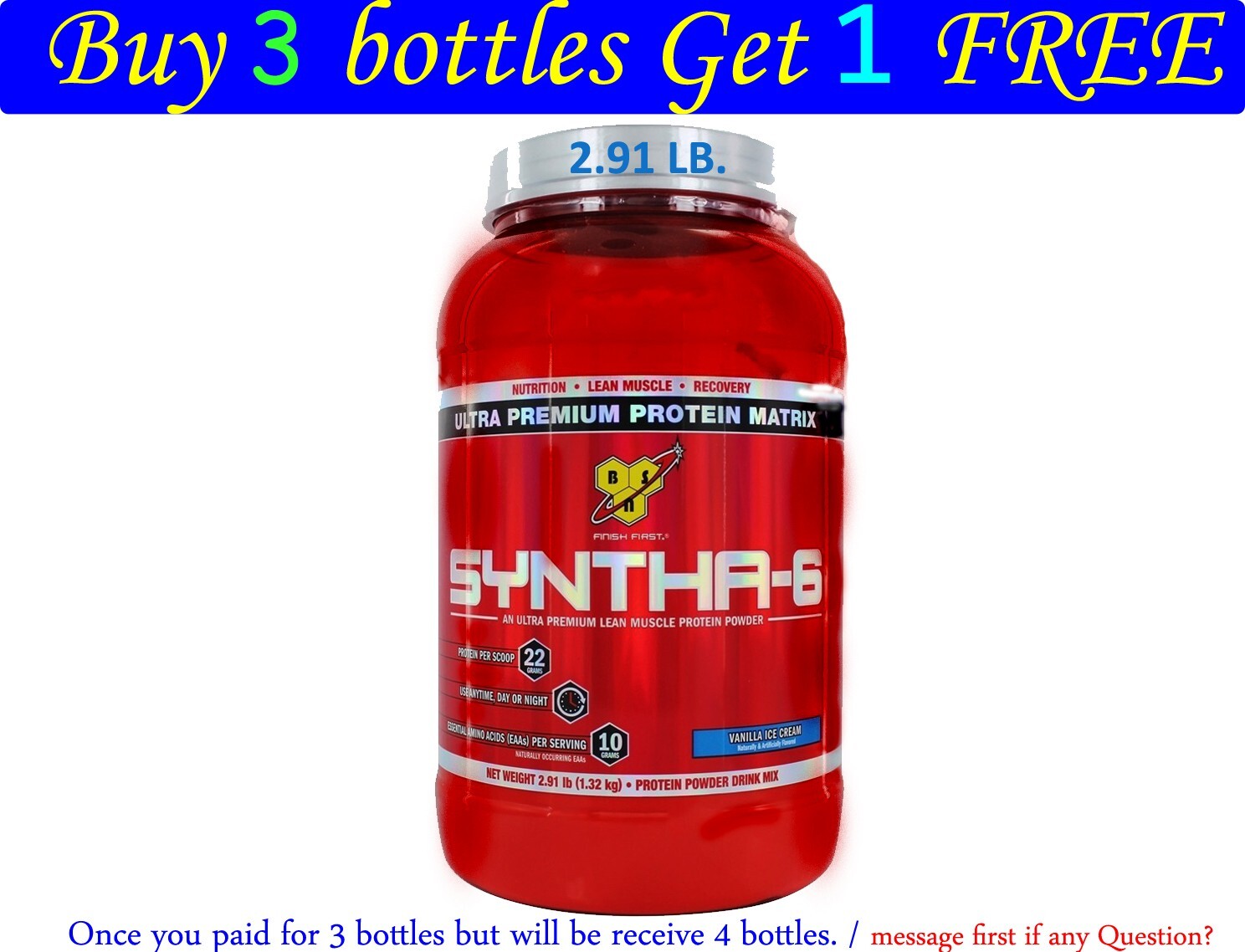 Buy 3 Get 1 FREE,Syntha-6 Whey protein Delicious in 3 sizes. PLZ Select the Item