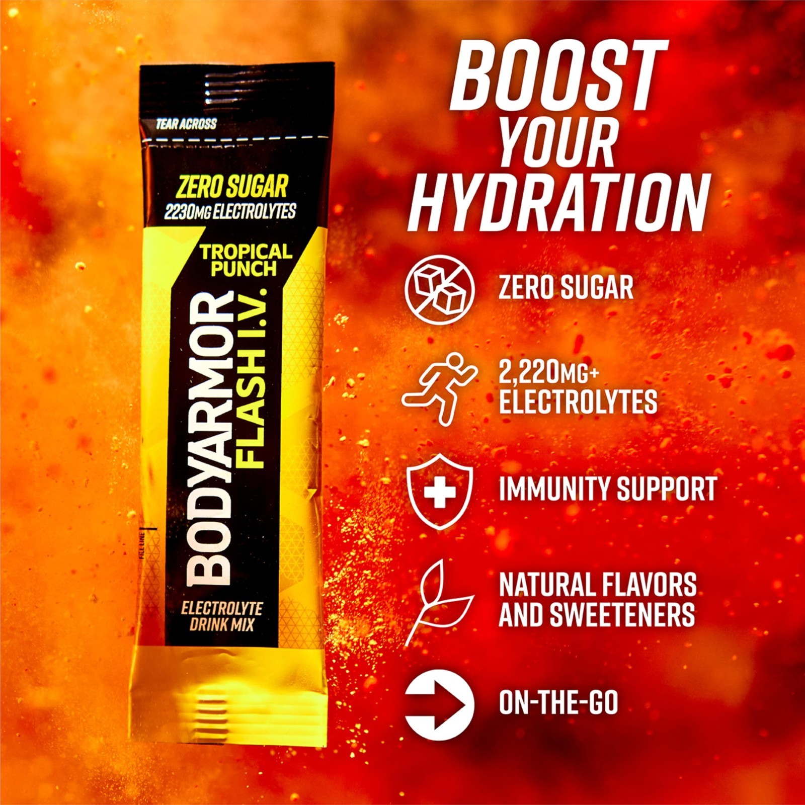 Electrolyte Drink Mix Packets, Tropical Punch, Zero Sugar, Coconut Water Powder,