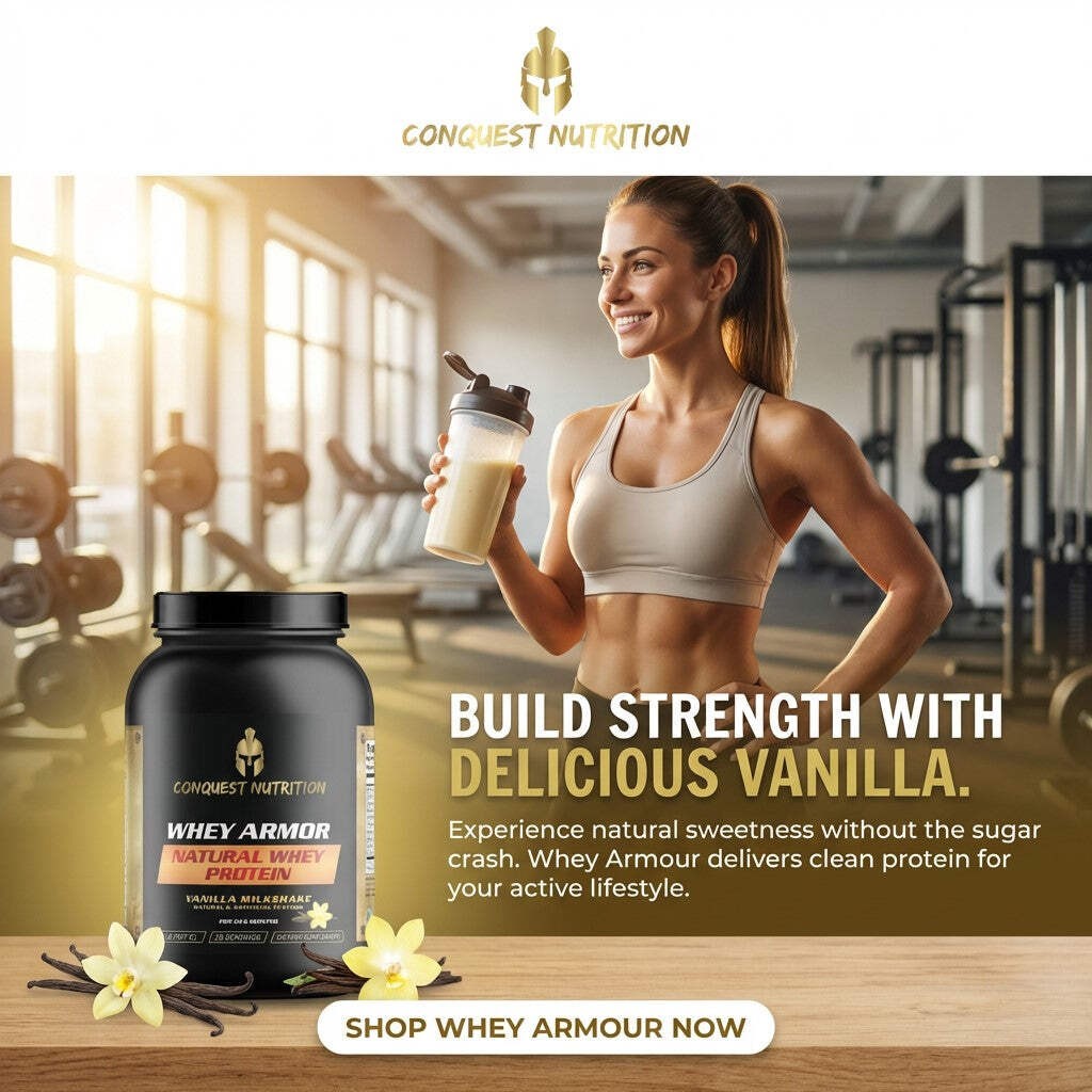 Conquest Whey Armour Natural Protein Vanilla Milkshake 2lb Stevia Protein Powder