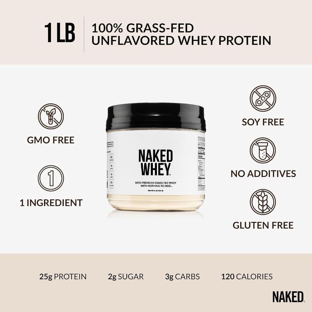 NAKED Whey 1Lb – Only 1 Ingredient, Grass Fed 1 Pound (Pack of 1)