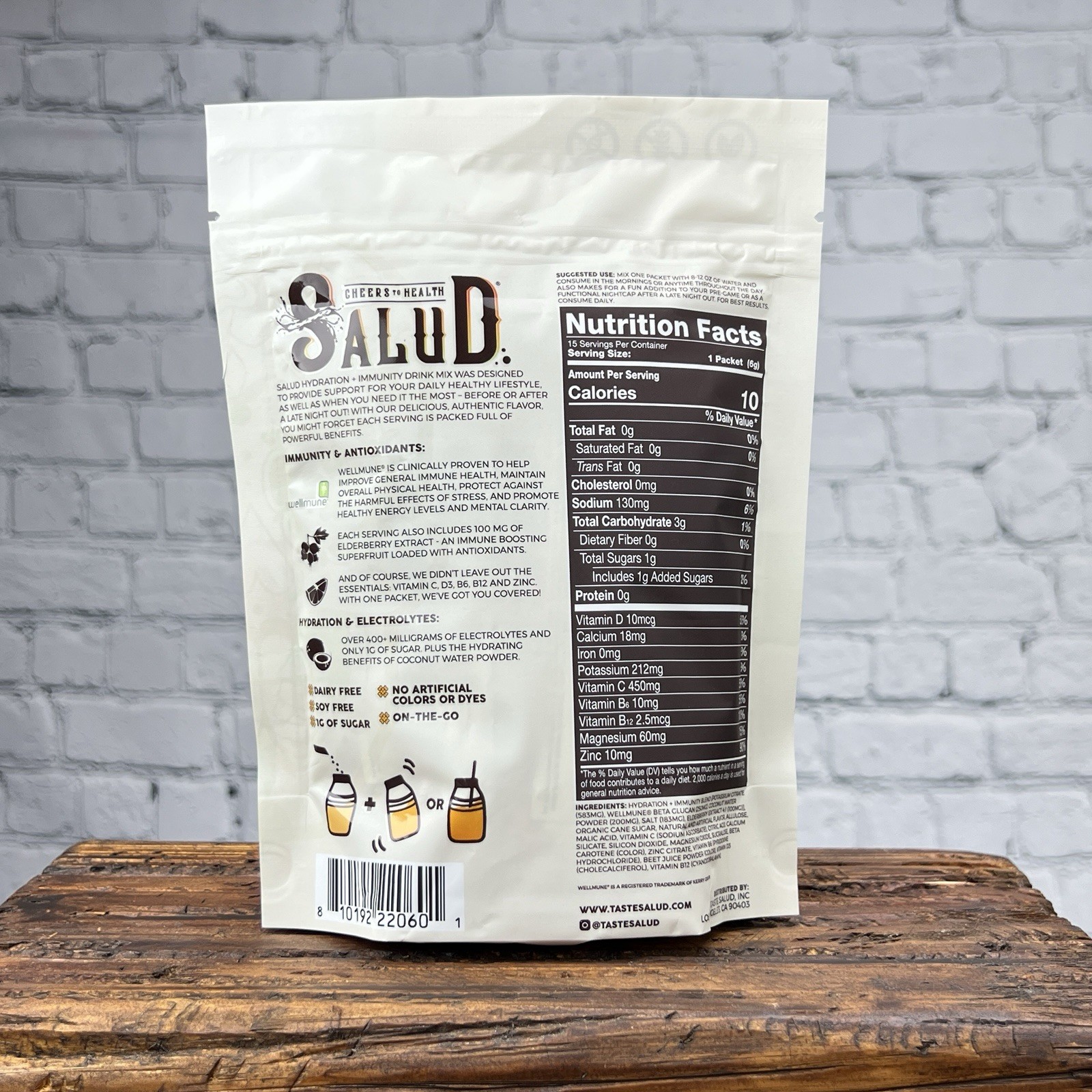 Salud Hydration+Immunity Melon Electrolyte Drink Mix 15 Servings Vegan