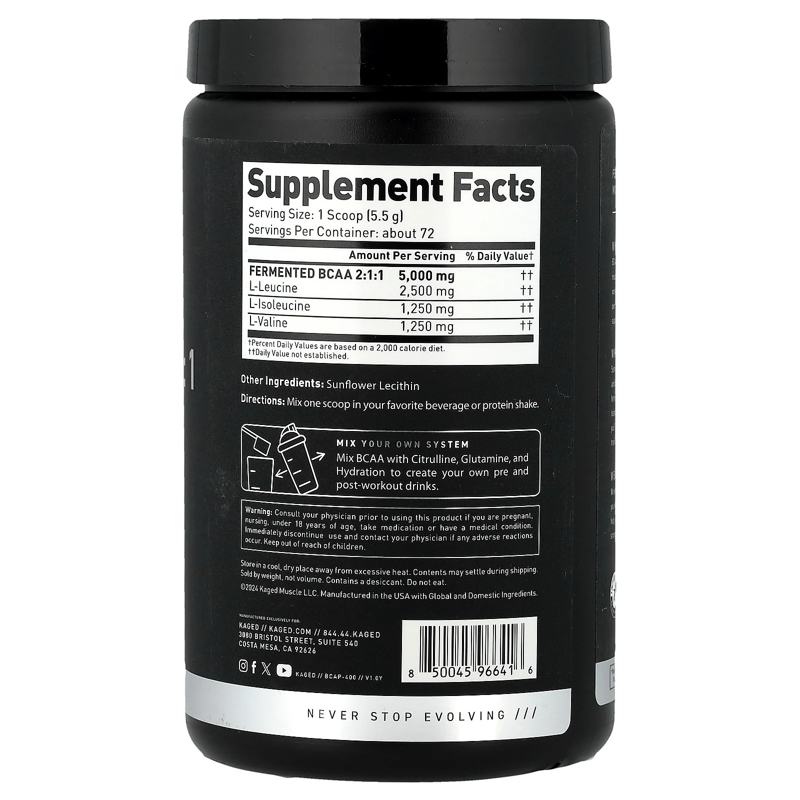 BCAA 2:1:1, Unflavored, 14.2 oz (403.2 g)