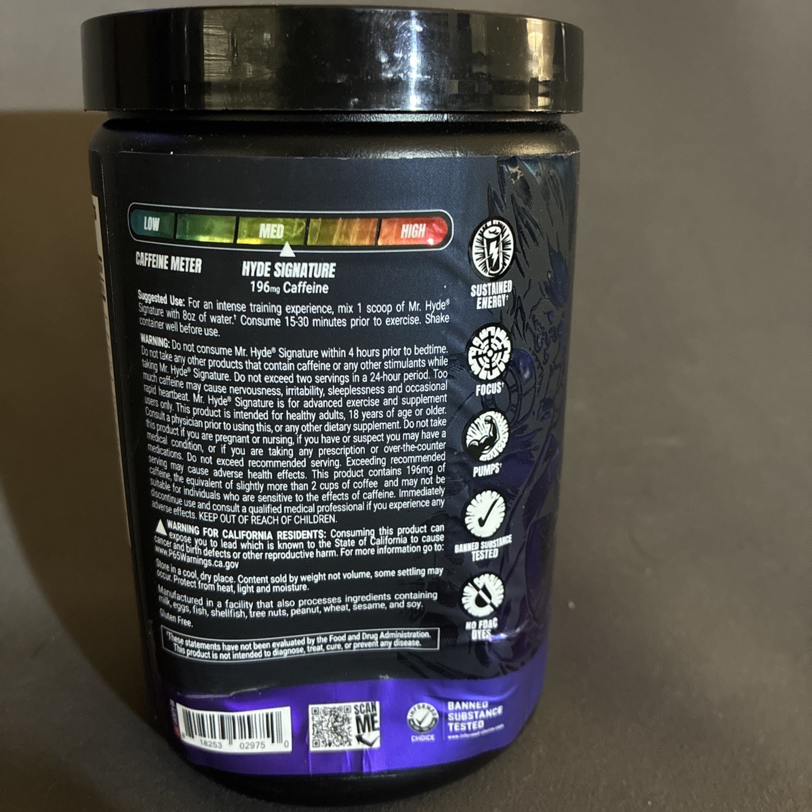 Mr. Hyde Signature Sustained Energy Pre-Workout Blue Razz 15.2 Oz 60 Serv, 01/28