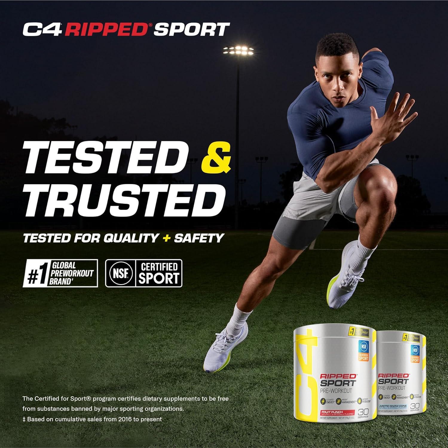 C4 Ripped Sport Pre Workout Powder Arctic Snow Cone – NSF Certified for Sport +