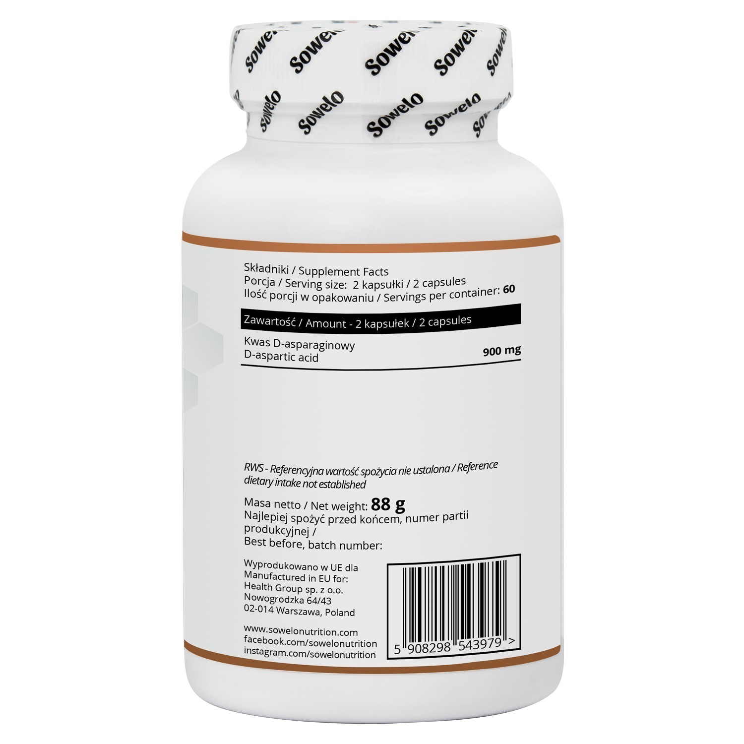 SOWELO DAA D ASPARTIC ACID CAPSULES FAST REGENERATION LEAN MUSCLE MEN`S BOOSTER