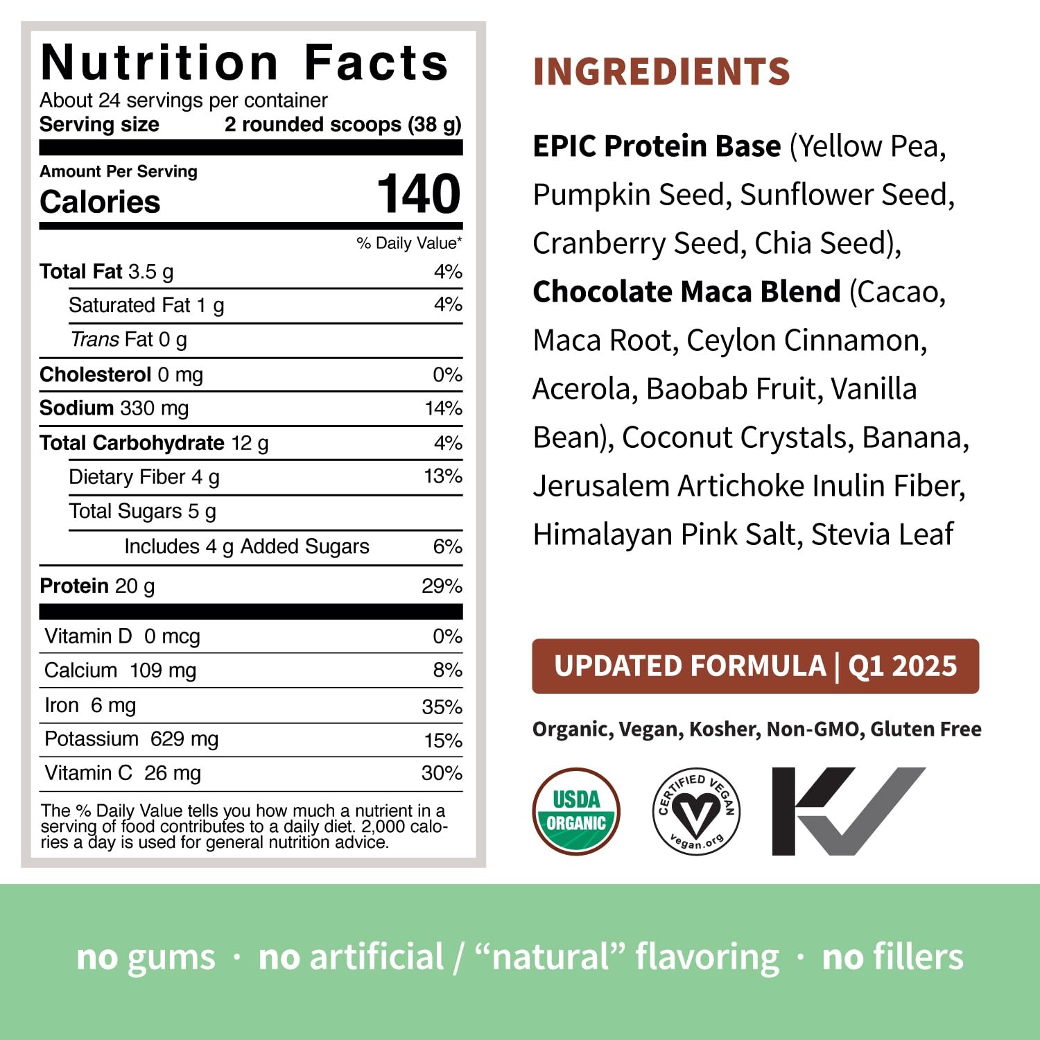 Sprout Living Epic Protein Powder, Chocolate Maca, Plant Based, Superfoods, 2lb