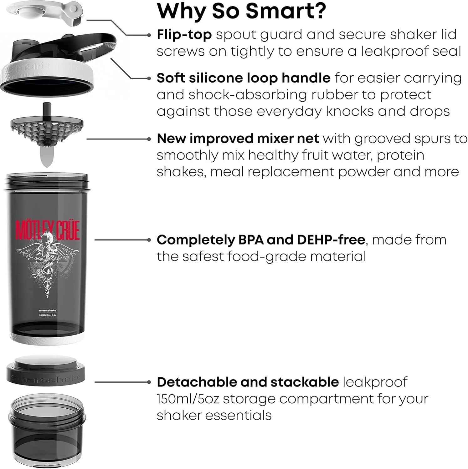 New! Smartshake Revive – MOTLEY CRUE – Shaker Bottle With Storage (25 oz)