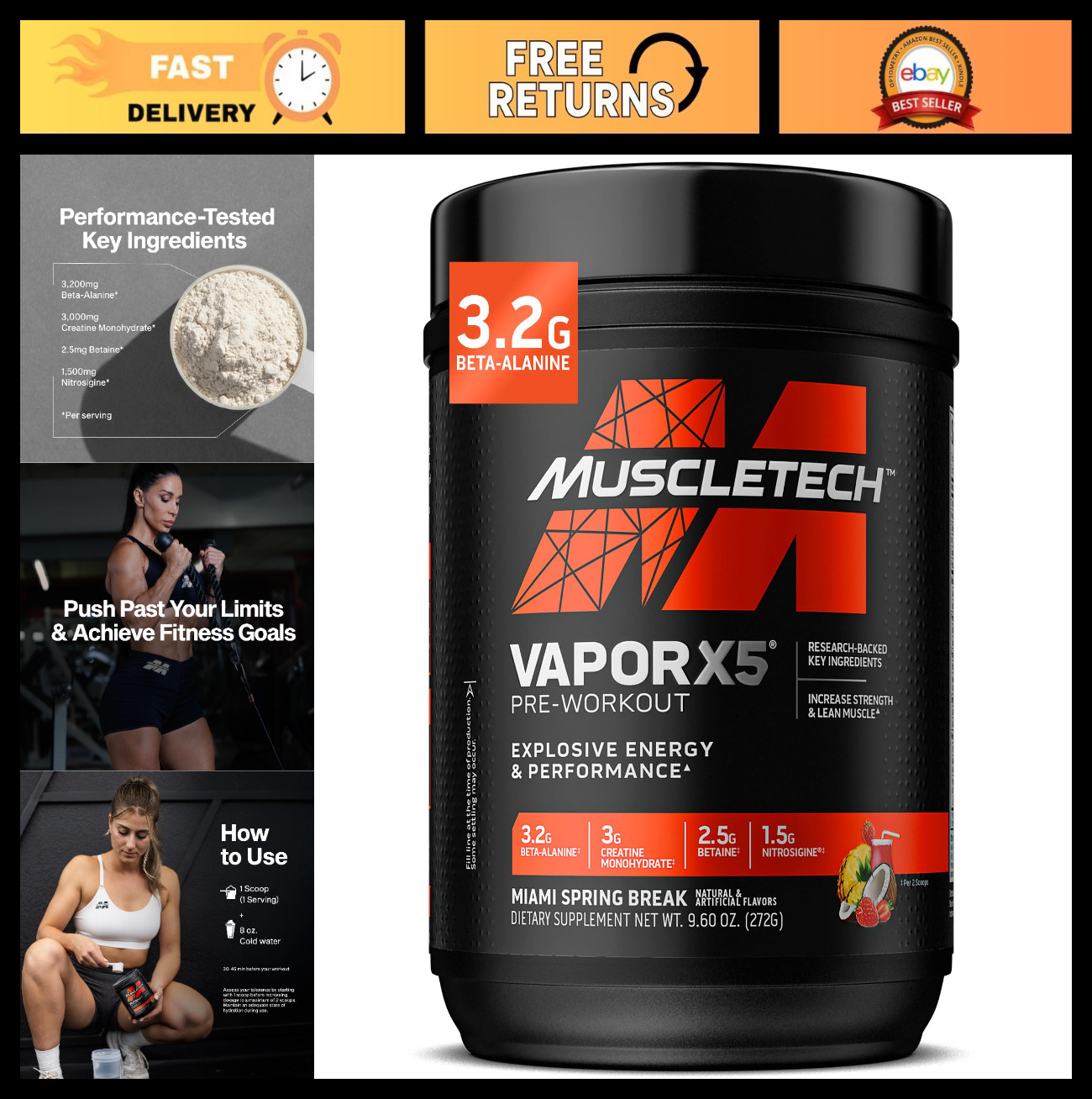 Pre-Workout Powder for Energy & Muscle Pump – 30 Servings, 272g – Sports Nutriti