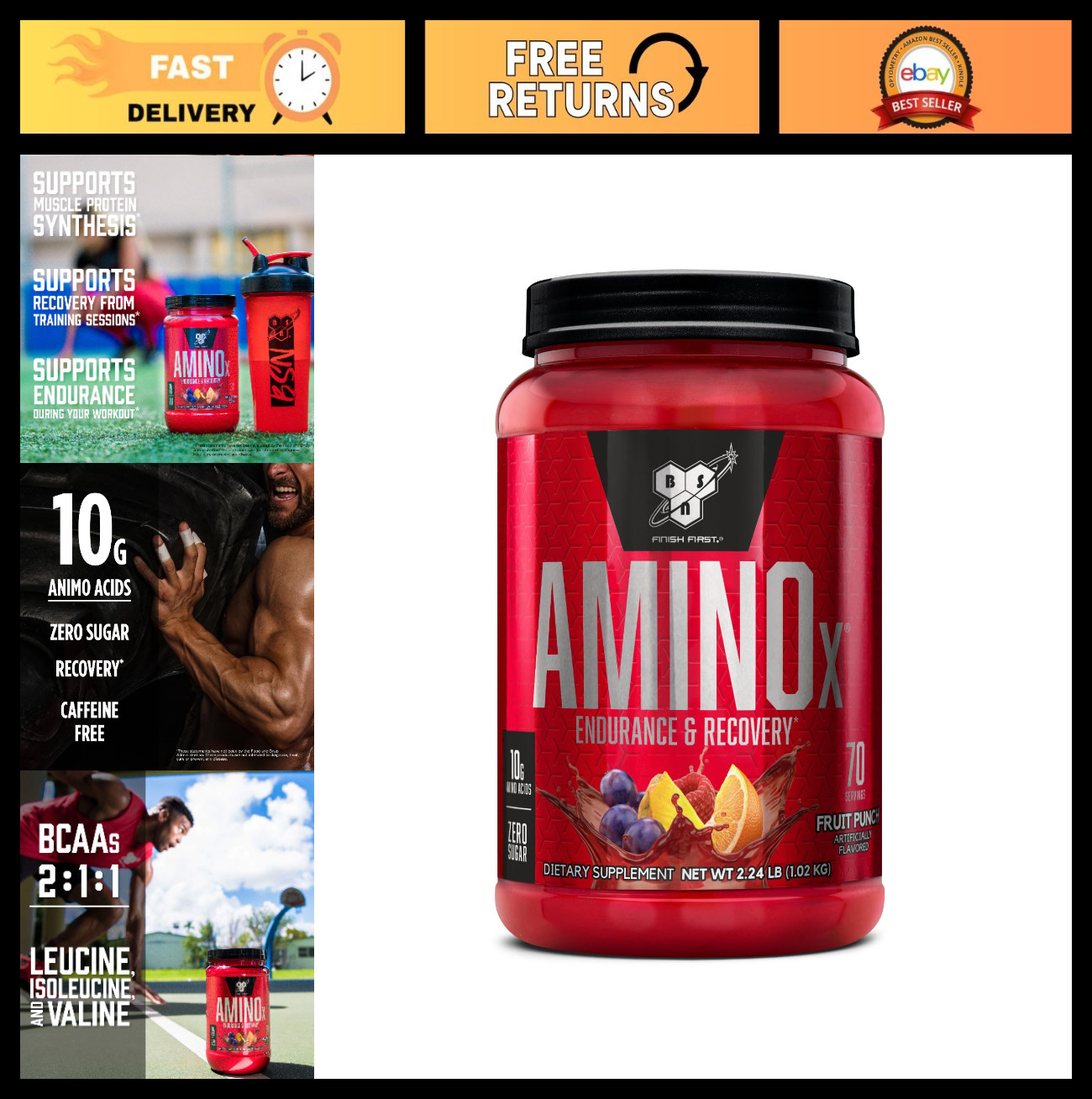 Amino X Recovery Powder – 70 Servings, 10g BCAAs, Zero Sugar, Keto Friendly, Fru