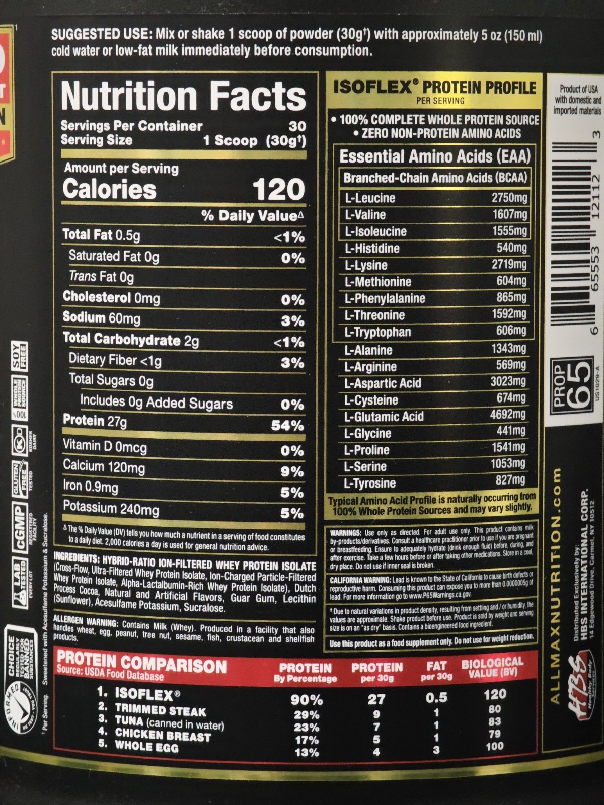 ALLMAX NUTRITION ISOFLEX 100% Pure Whey Protein Isolate Powder Chocolate 2 lb