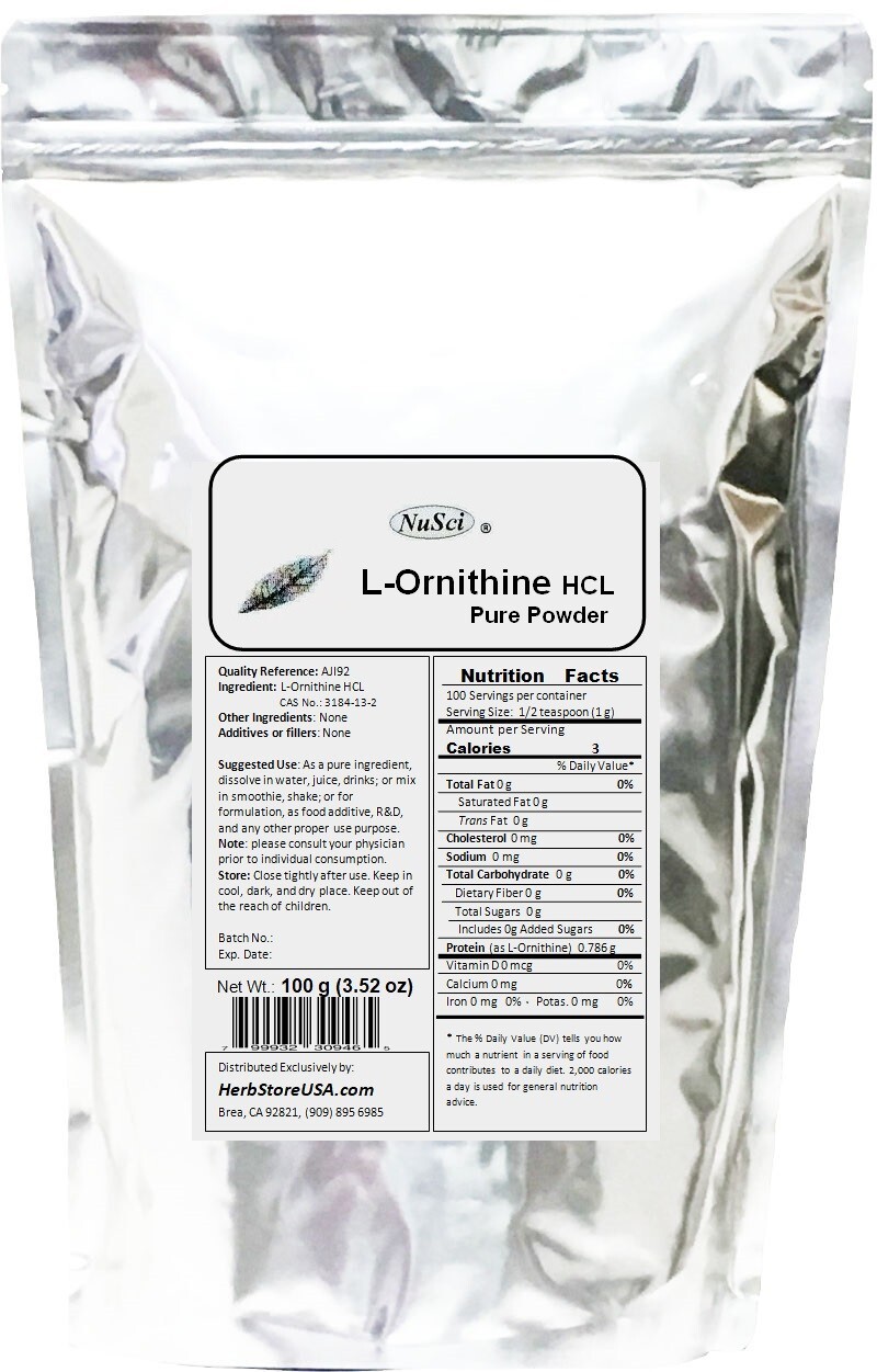 NuSci L-Ornithine Pure Powder 250g (8.8oz) lean muscle mass
