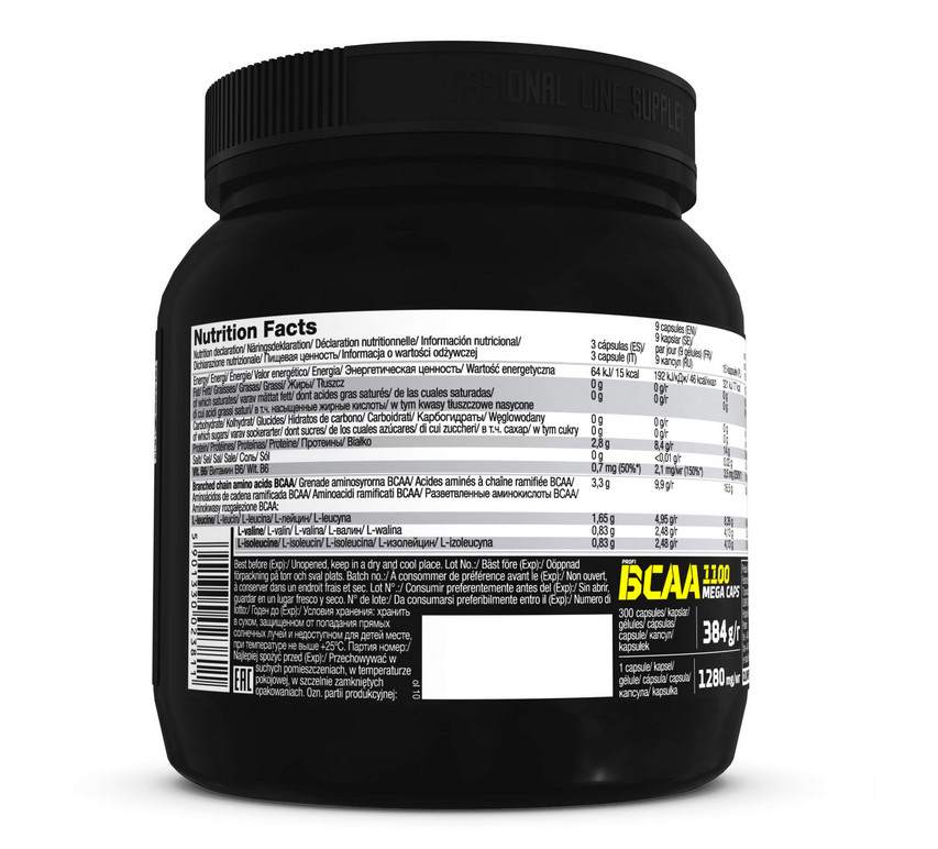 BCAA 1100 – 300 MEGA CAPS – Amino Acids + Vitamin B6 Leucine – Muscle Growth