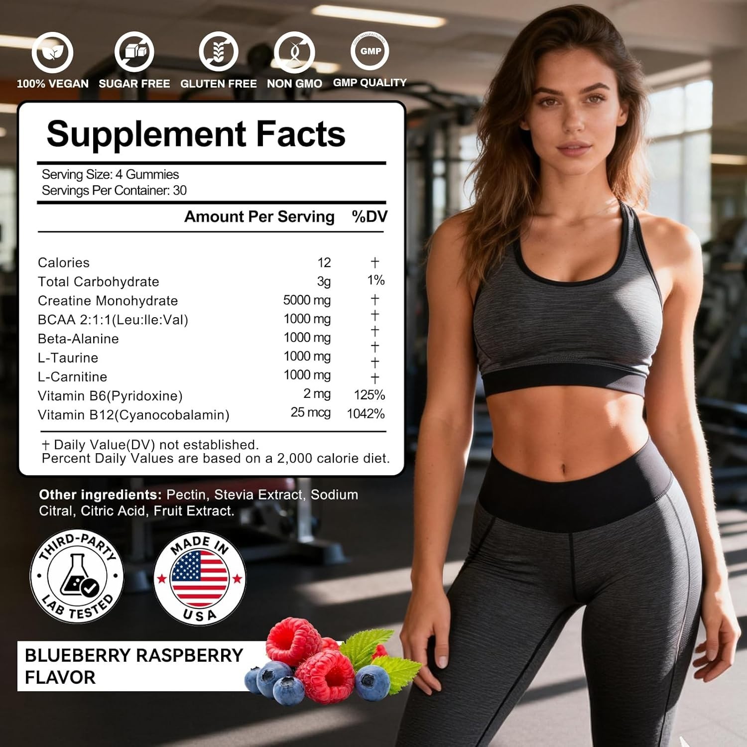 Creatine Monohydrate Gummies for Men & Women, Sugar Free, Vegan, (120 Gummies)