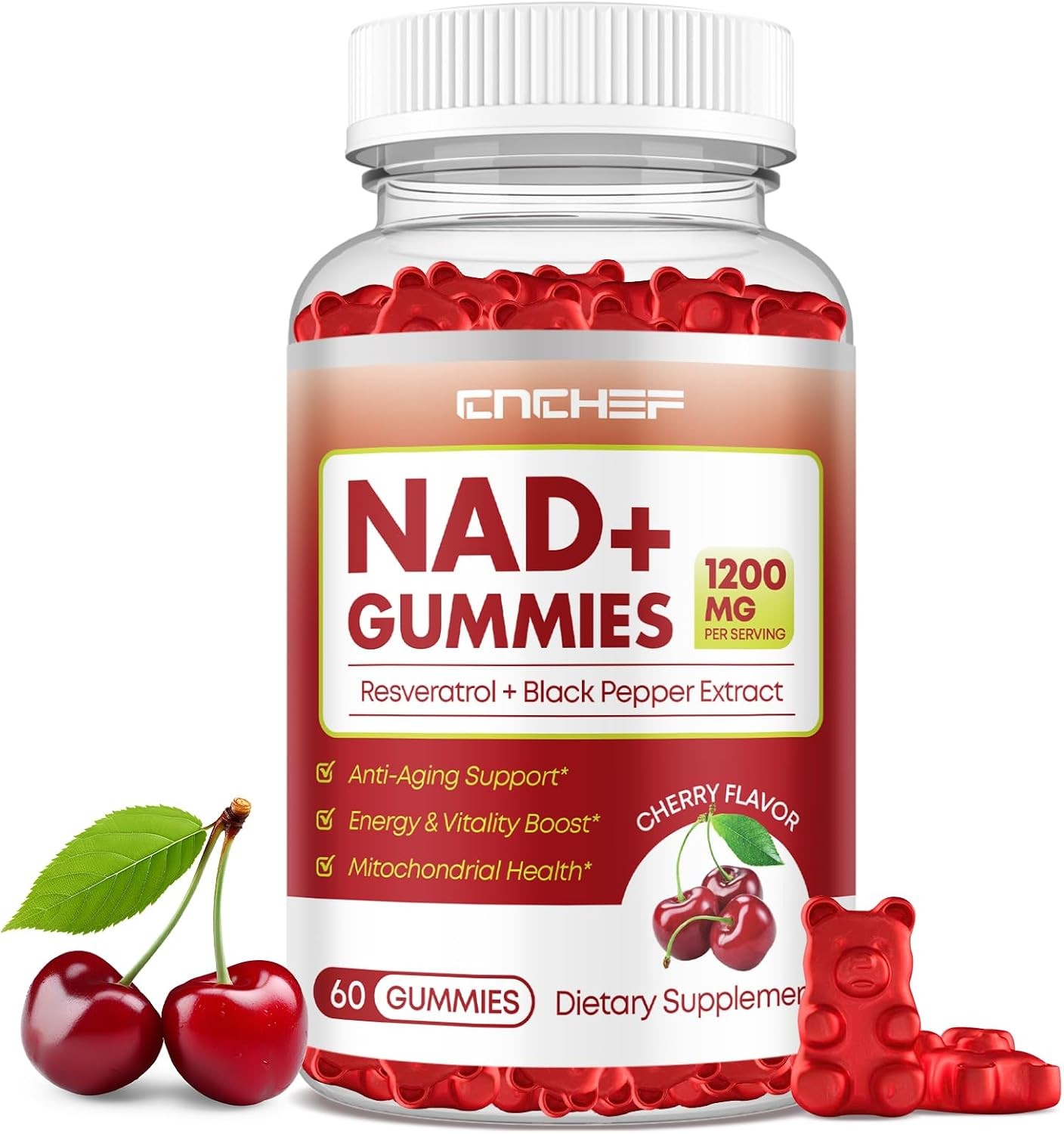 NAD+ Gummies, 1200mg Liposomal NAD Supplement for Women & Men with Trans-Resvera