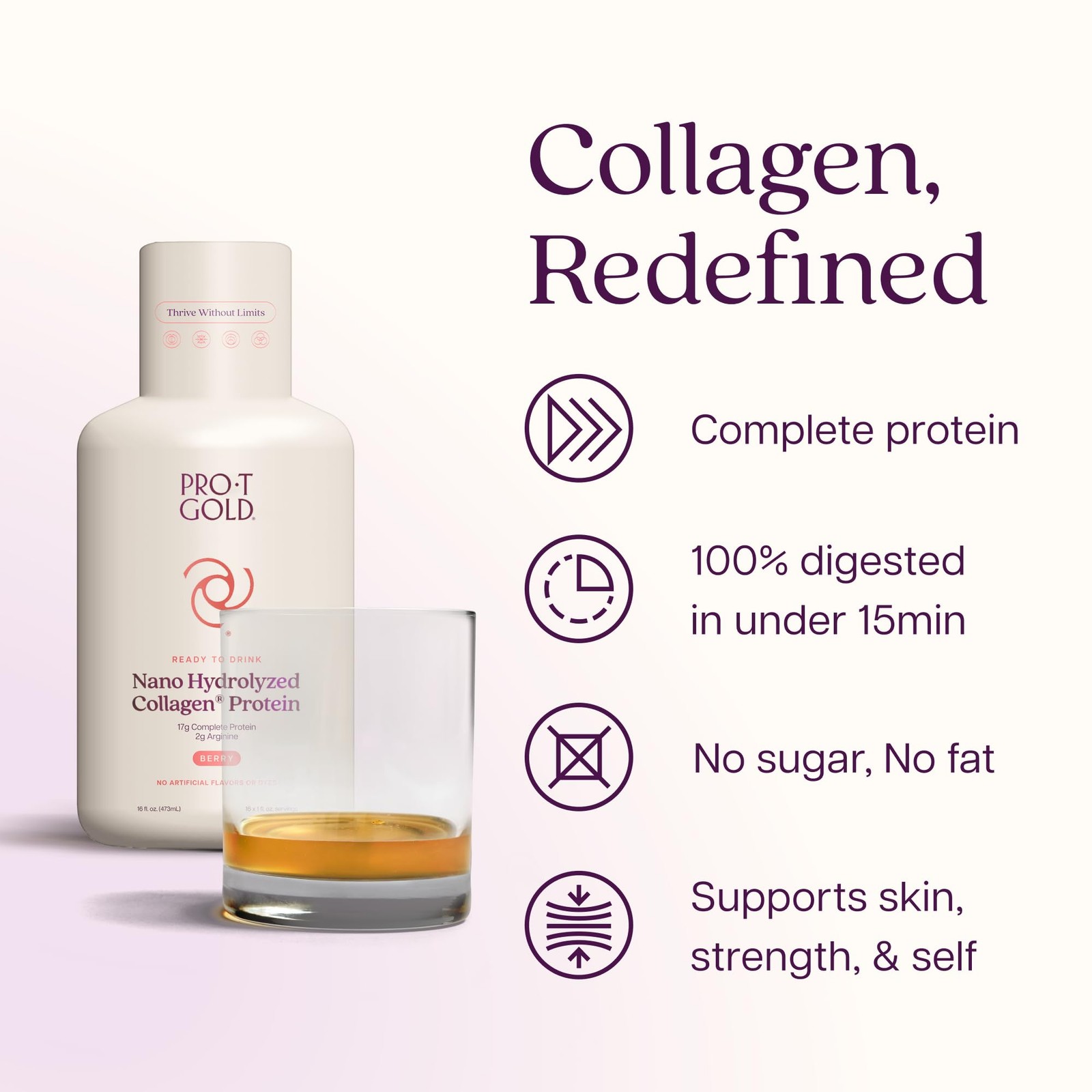 ProT Gold Liquid Collagen Protein Shot, Support for 16 Fl Oz (Pack of 1)