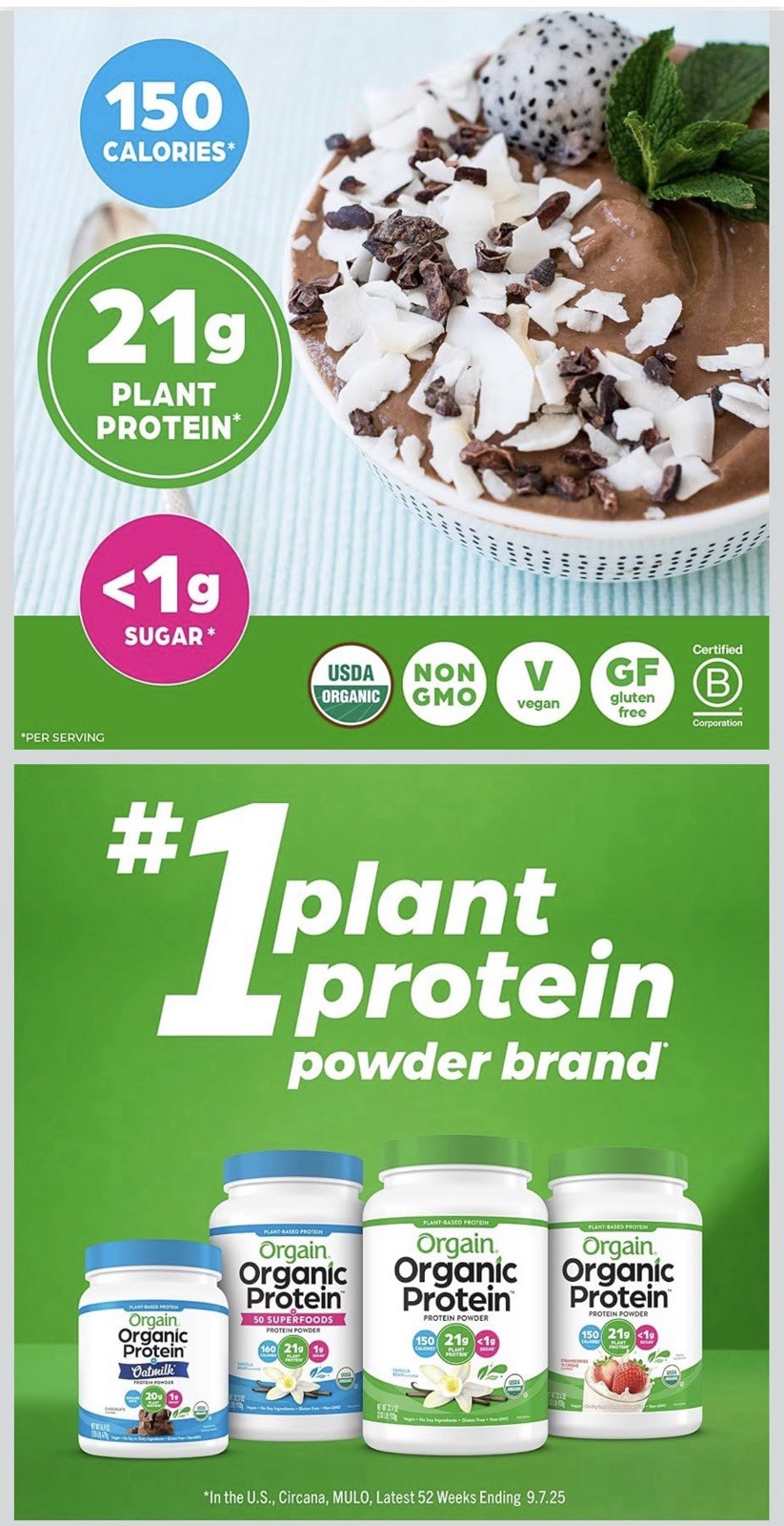 Orgain Organic Plant-Based Protein Powder Creamy Chocolate Fudge 2.03 lb 20 Serv