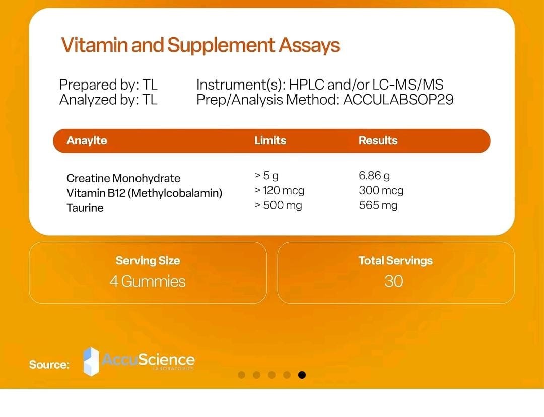 Vybrance Labs Creatine Monohydrate Gummies + B12 Citrus Mango 120 Vegan