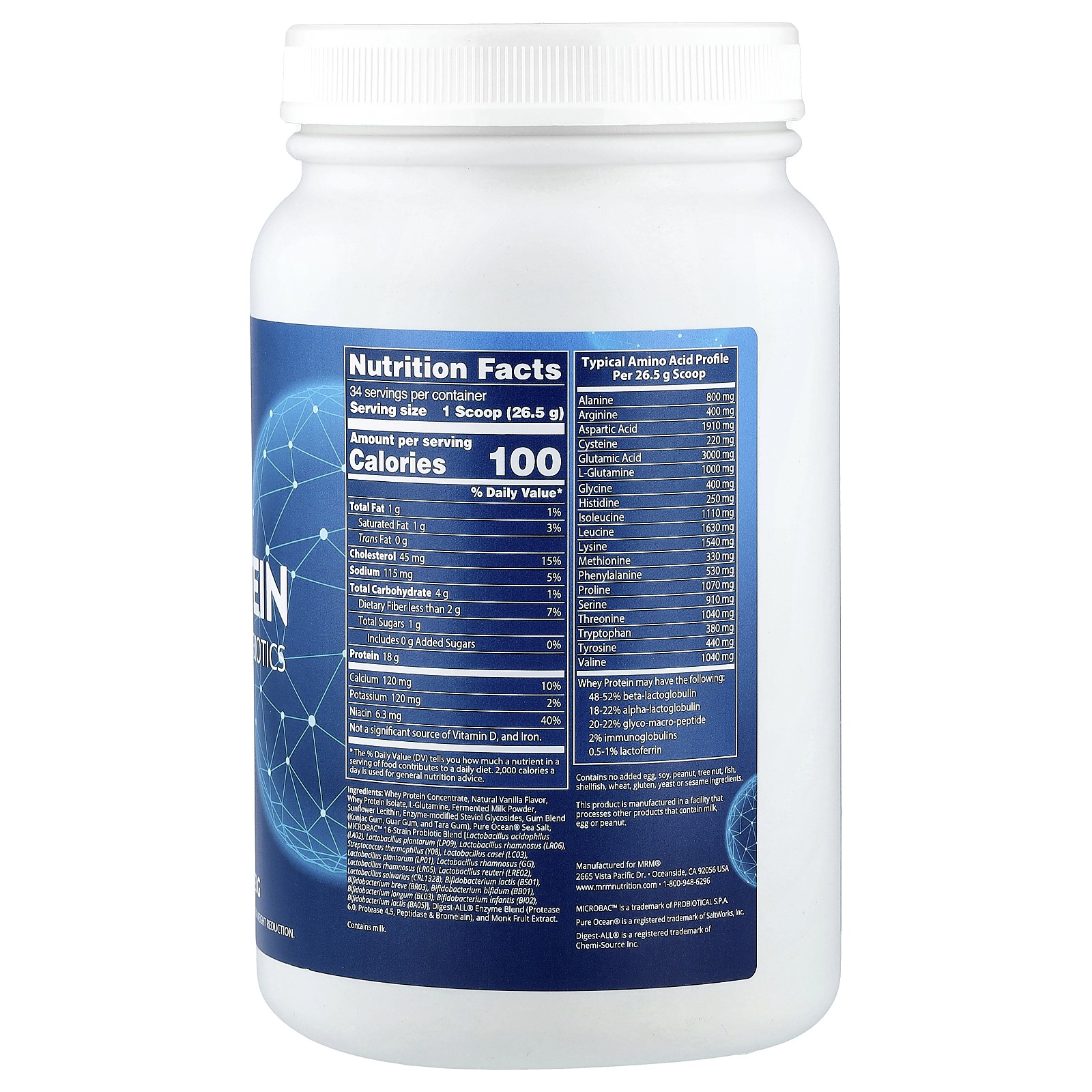 MRM Natural Whey Rich Vanilla 32 6 oz 923 g Gluten-Free, GMP Quality Assured,