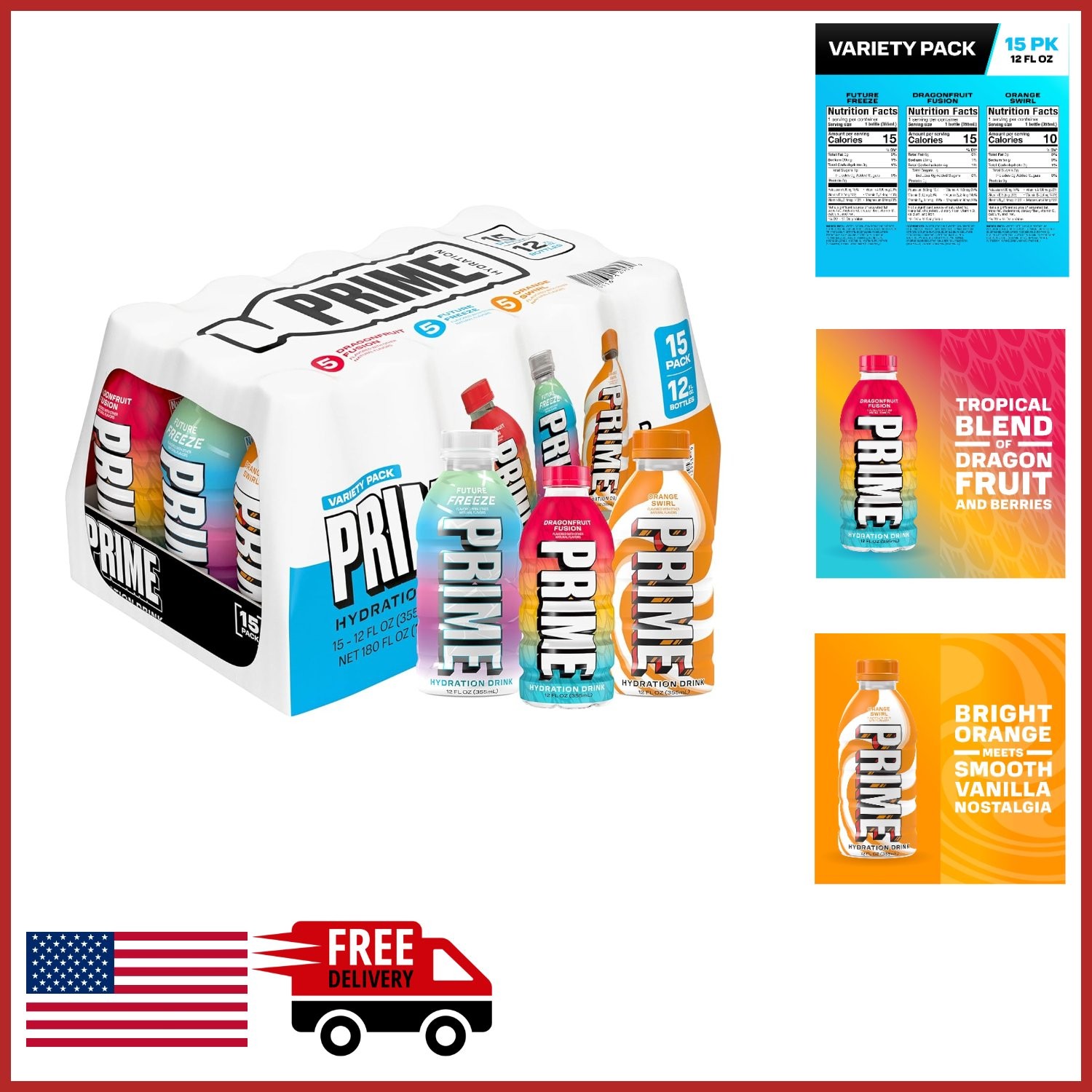 Electrolyte Enhanced Sports Drinks, 15 Pack, Gluten Free, 180 Fl Oz Total