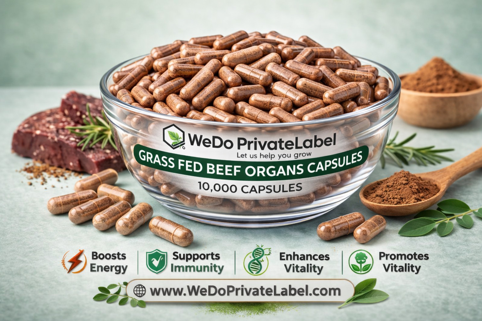 Beef Organs – Capsules, 3000mg, Grass Fed, Non GMO, 10,000 Capsules – Bulk