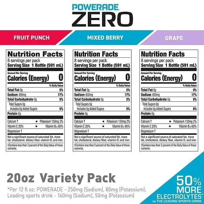 POWERADE ZERO Variety Pack Sports Drink, 20 fl. oz., 24 pk. – FREE SHIPPING