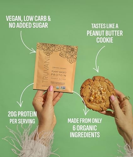 Truvani Organic Plant-Based Peanut Butter Protein Powder, 23.1 oz