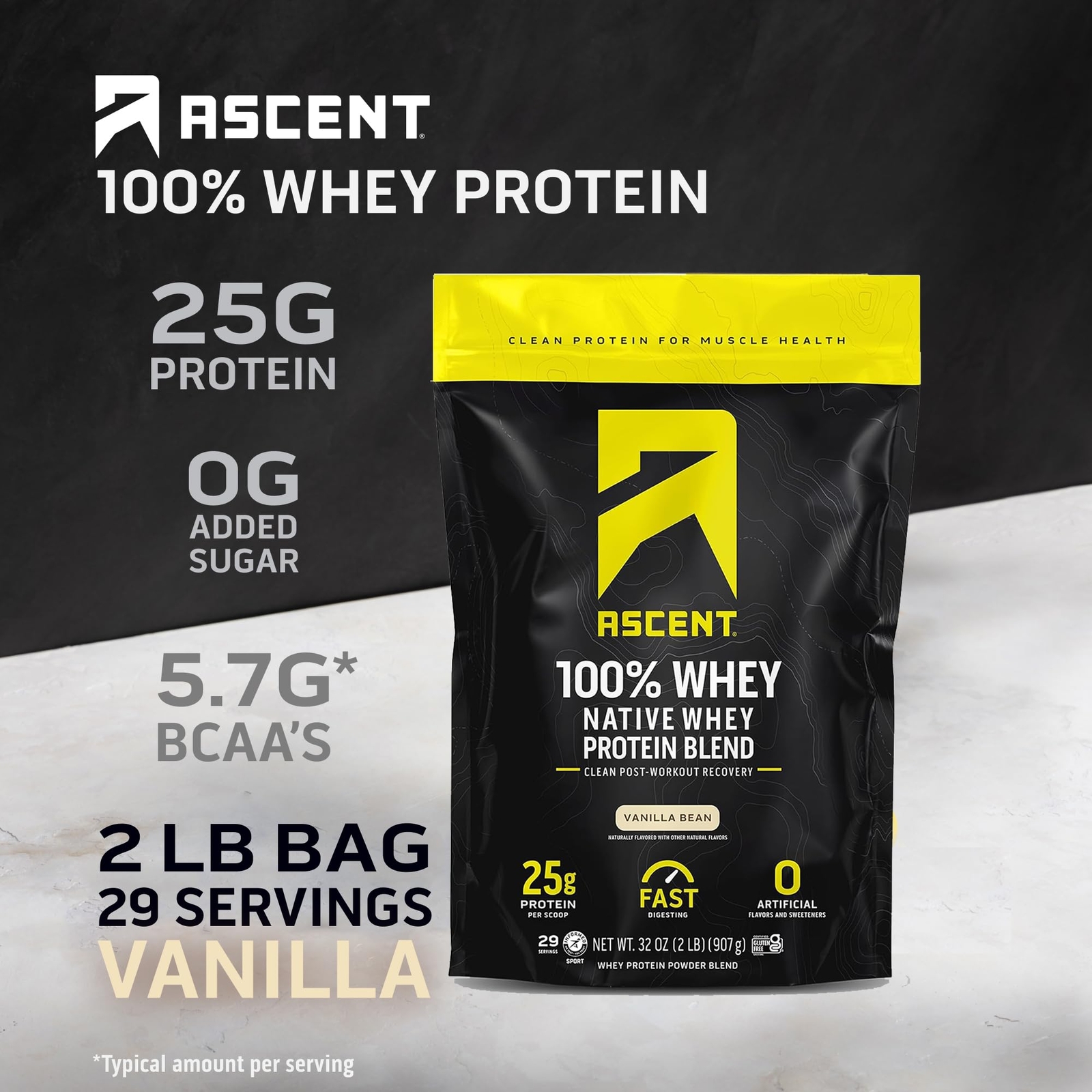 2 Pound Native Whey Protein Powder Isolate Vanilla 25g Protein Per Scoop