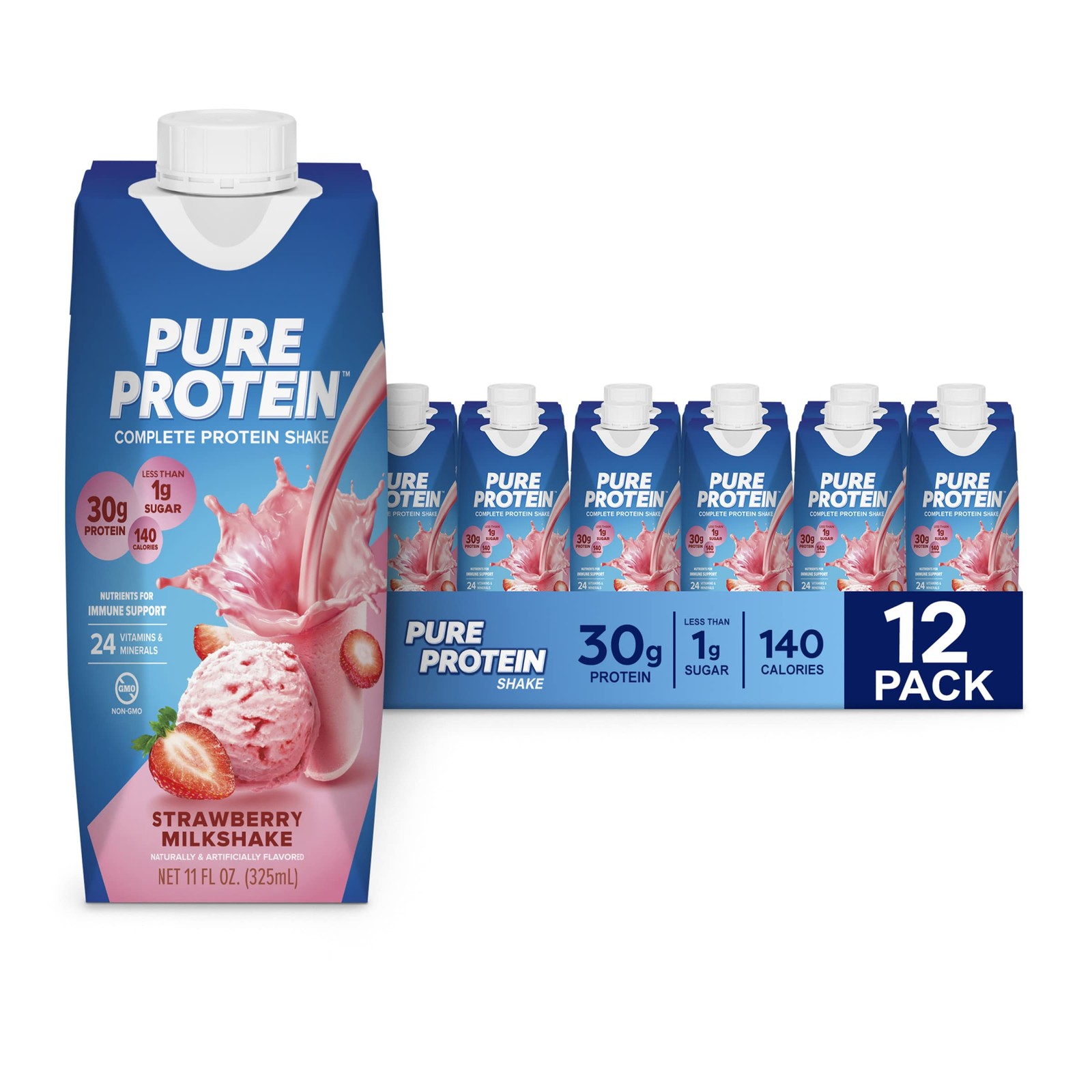 Pure Protein Strawberry Shake, 30g 11 Fl Oz (Pack of 12),
