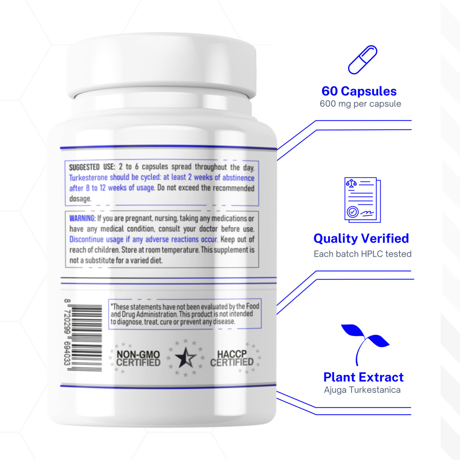 Turkesterone 10% Complex with Hydroxypropyl-β-Cyclodextrin – Bundle (180x600mg)