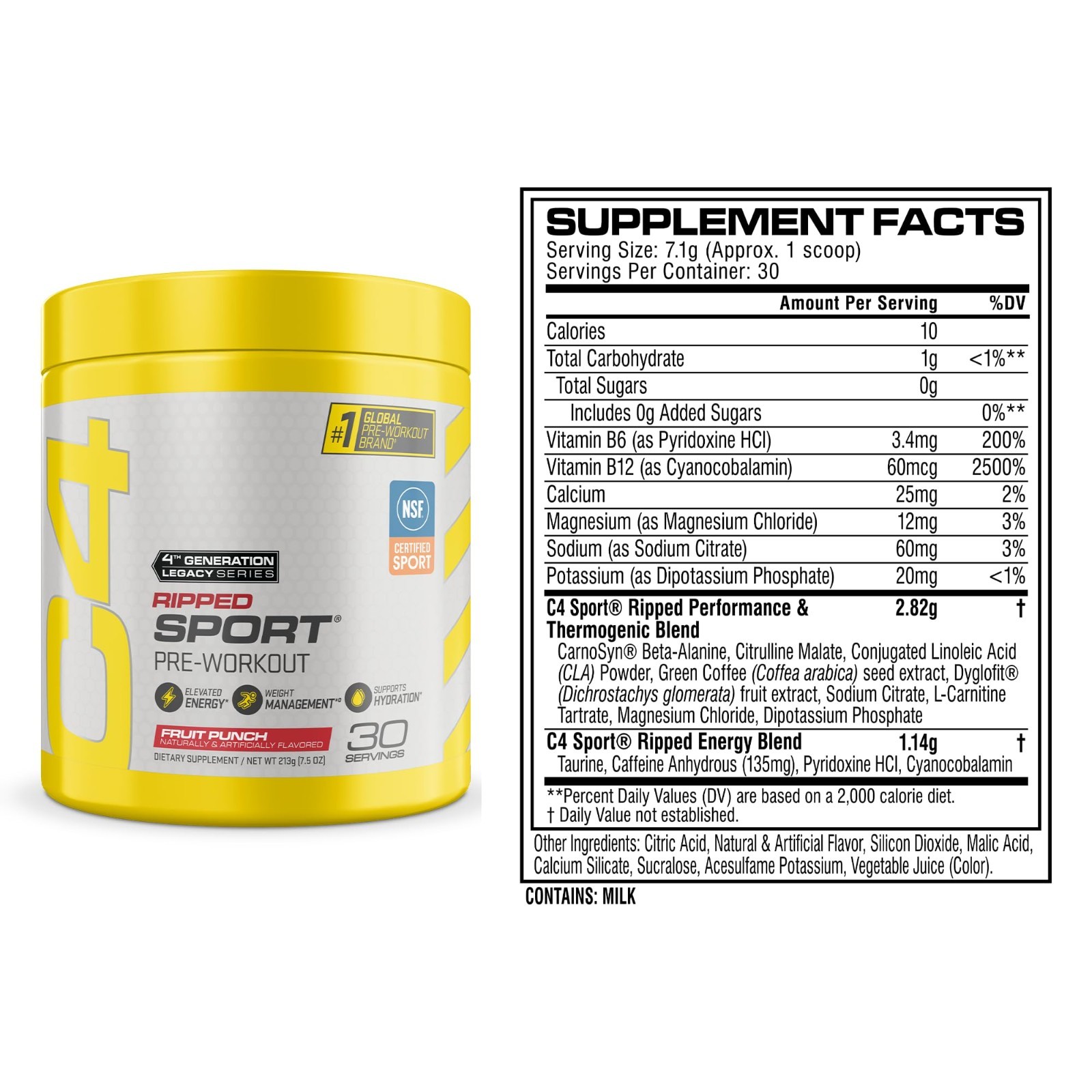 Pre Workout Powder – 135mg Caffeine, Energy Boost, 30 Servings, Ripped Sport