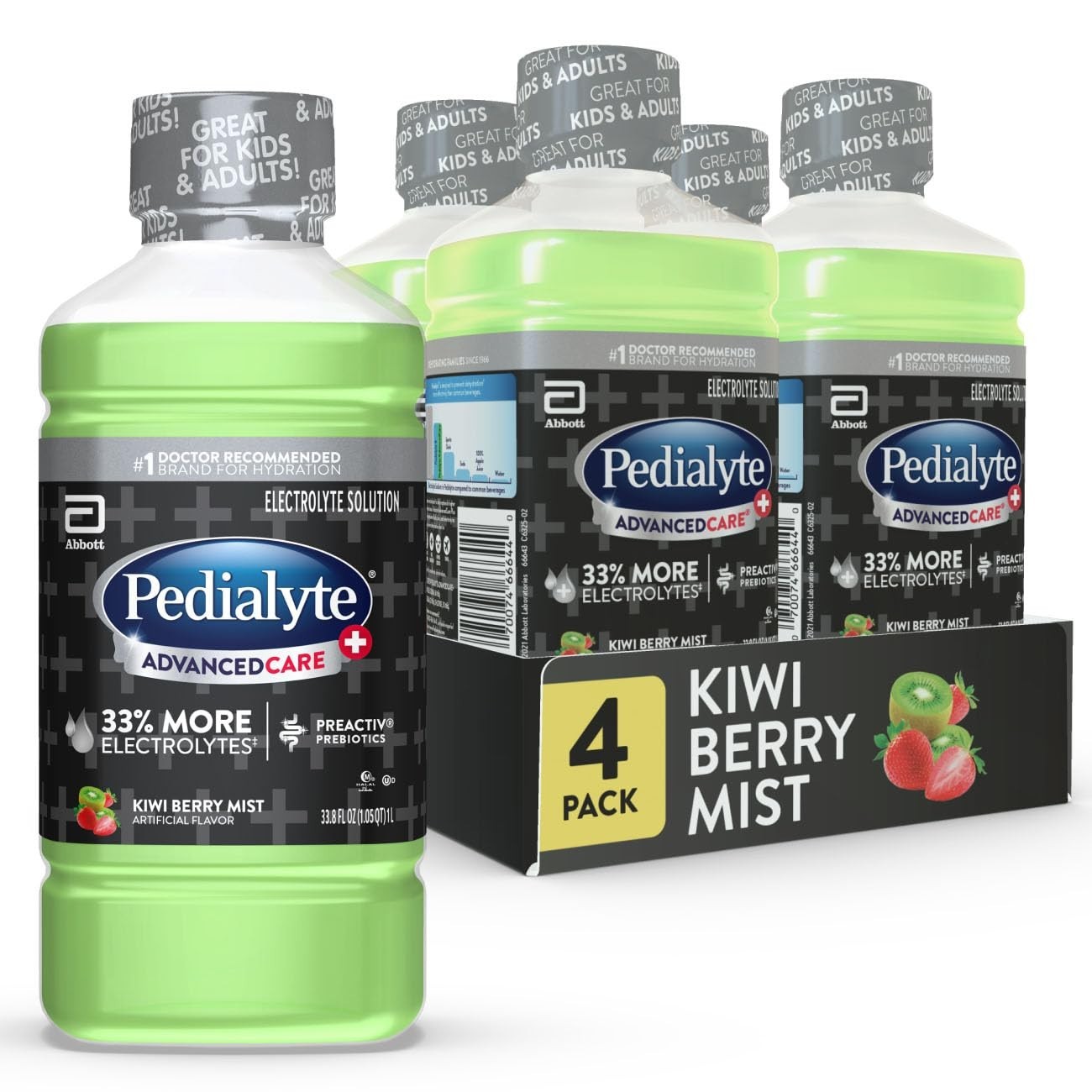 Doctor-Recommended AdvancedCare Plus Hydration Drink, Kiwi Berry Mist, Pack of 4