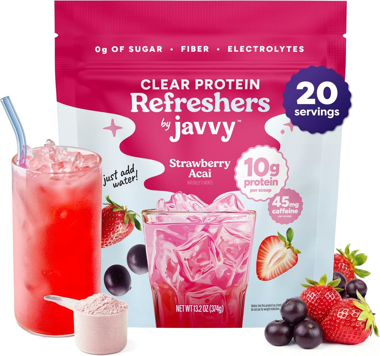 Clear Protein Powder with Clear Whey Protein, Strawberry Berry Acai | 10G Whey P